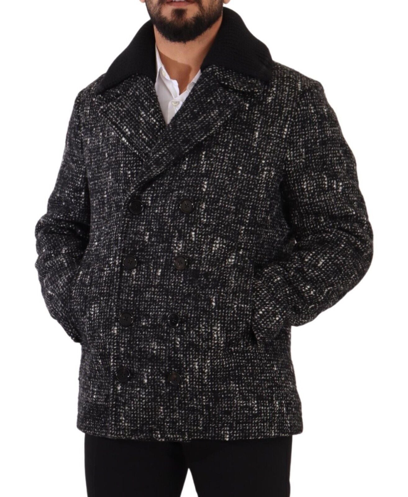 Dolce & Gabbana Black Wool Double Breasted Coat Men Jacket | Regal Royce