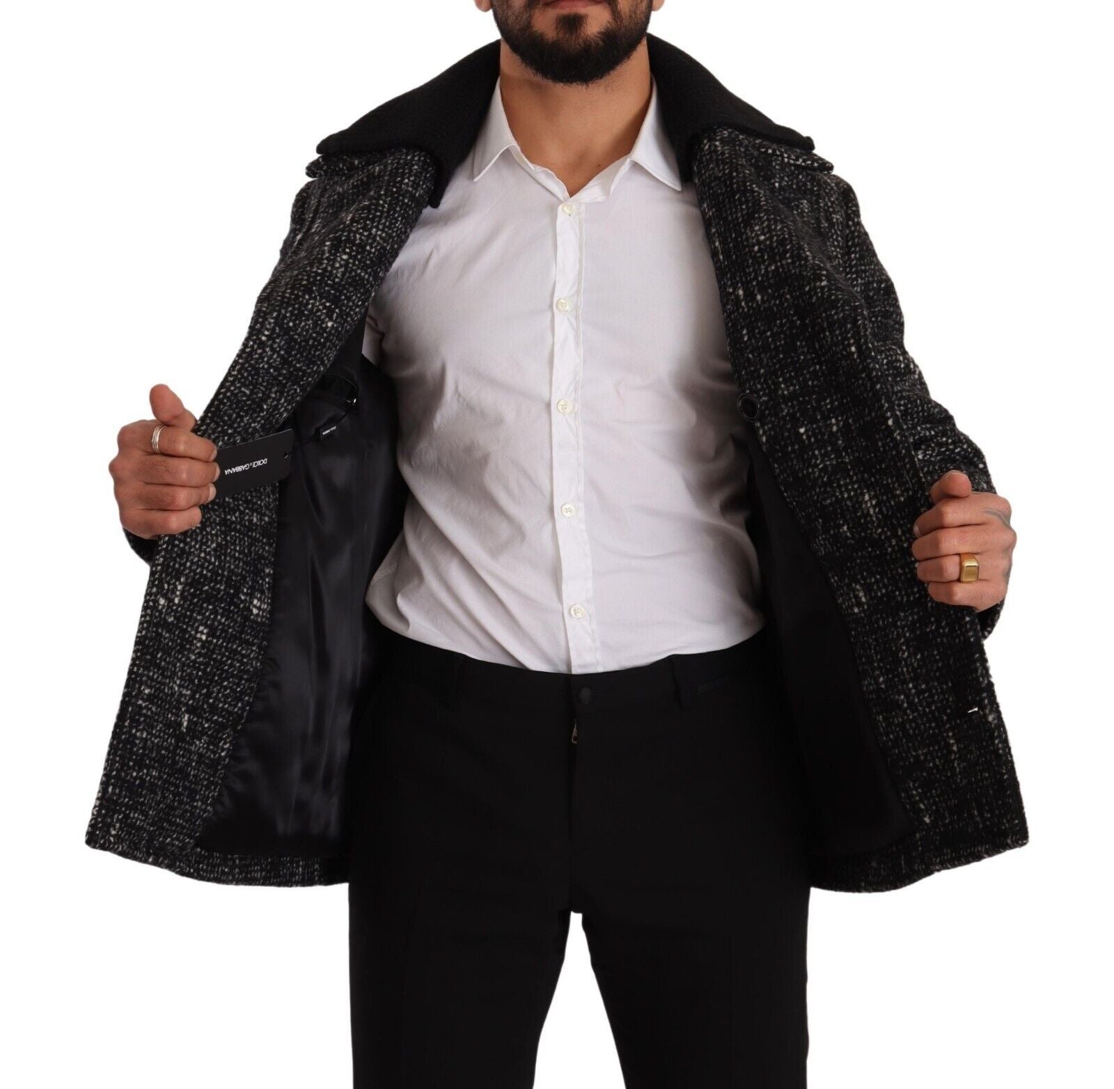 Dolce & Gabbana Black Wool Double Breasted Coat Men Jacket | Regal Royce