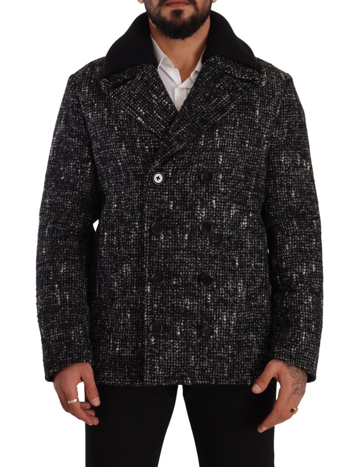Dolce & Gabbana Black Wool Double Breasted Coat Men Jacket | Regal Royce