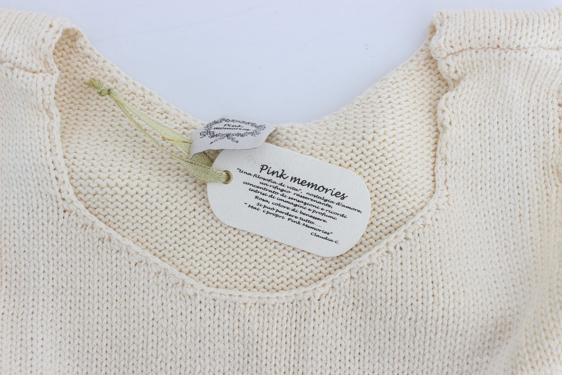 PINK MEMORIES Beige Cotton Blend Knitted Sleeveless Sweater | Regal Royce