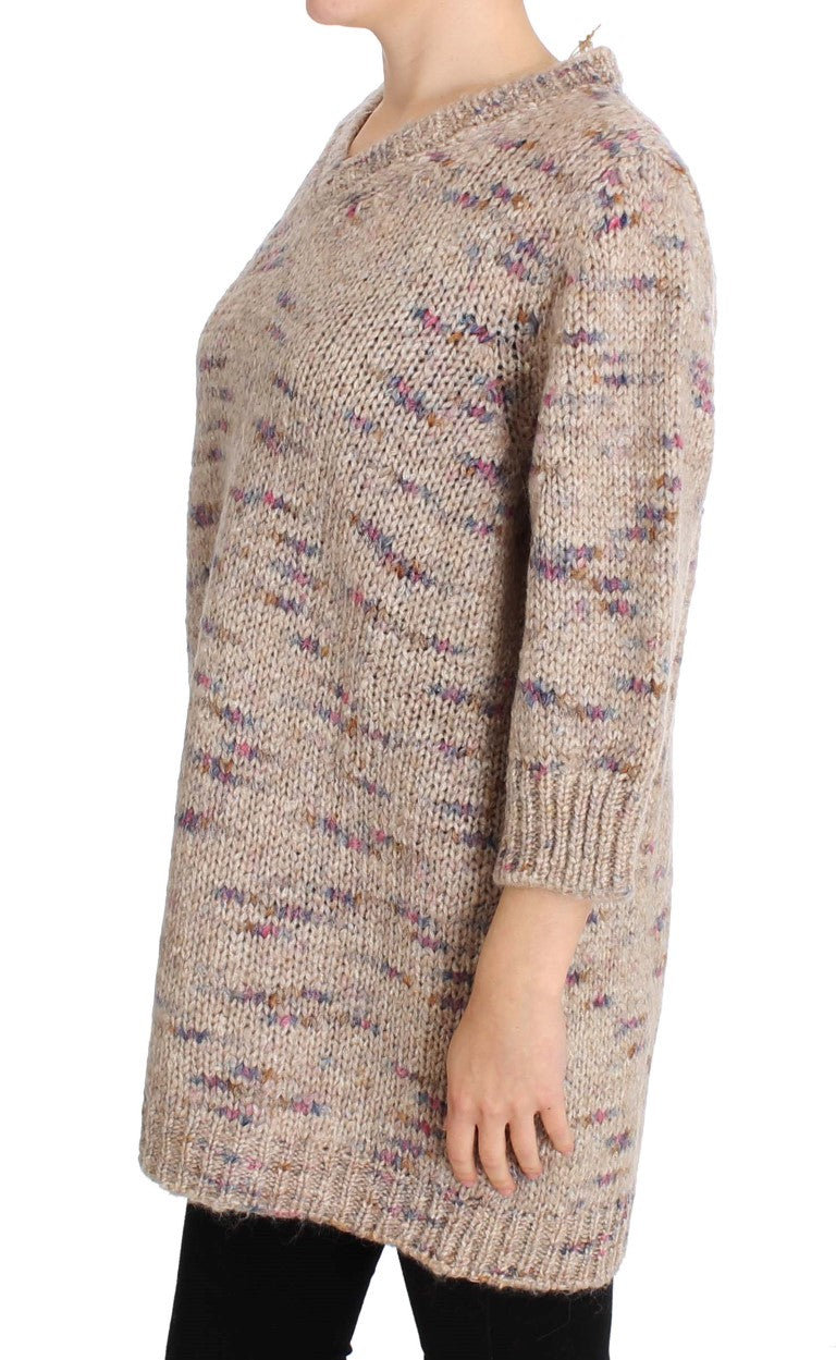 PINK MEMORIES Beige Wool Blend Knitted Oversize Sweater | Regal Royce