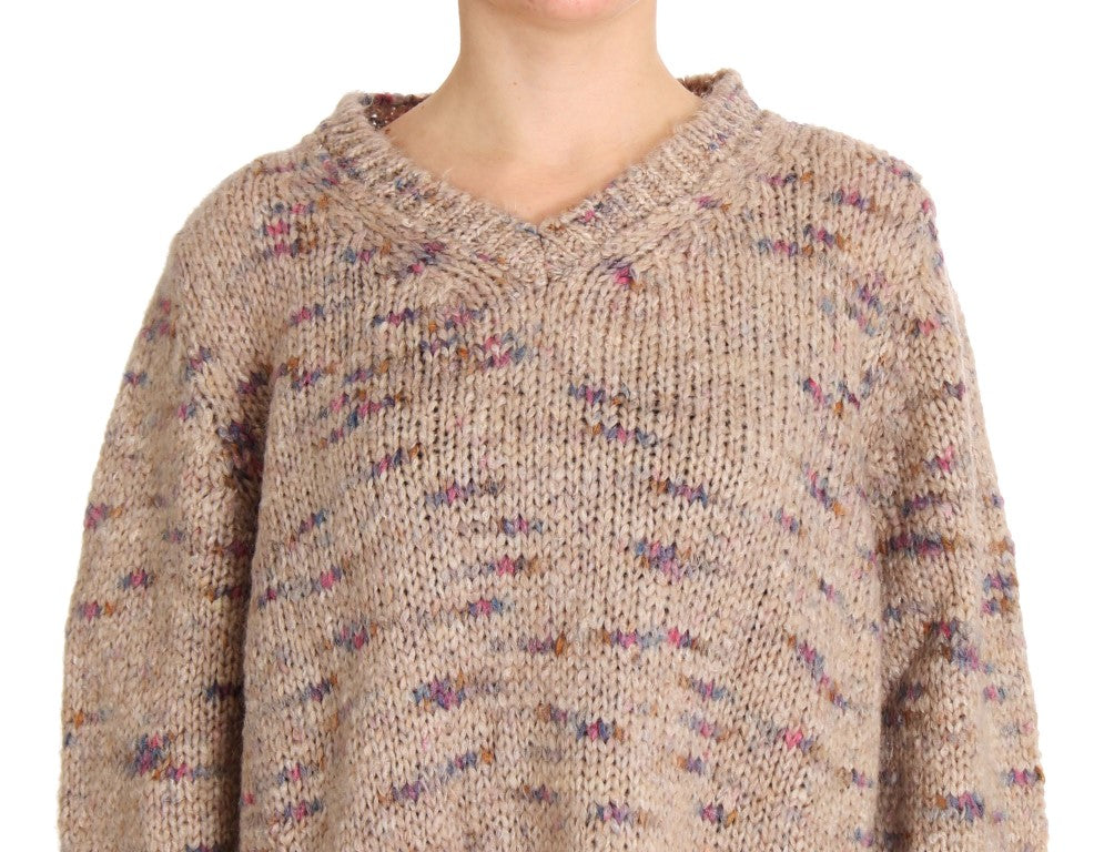 PINK MEMORIES Beige Wool Blend Knitted Oversize Sweater | Regal Royce