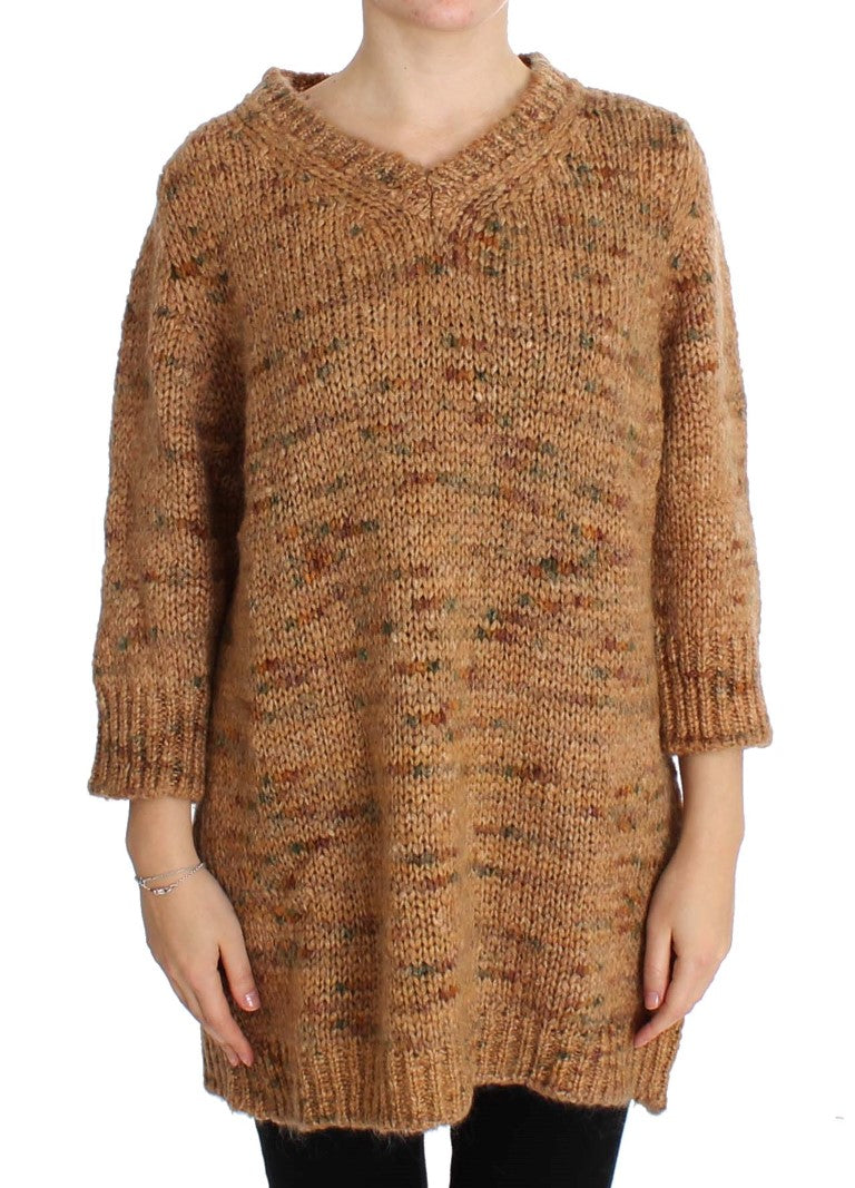 PINK MEMORIES Brown Wool Blend Knitted Oversize Sweater | Regal Royce
