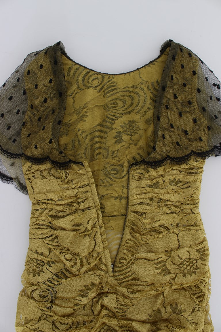 Dolce & Gabbana Yellow Black Floral Lace Ricamo Gown Dress | Regal Royce
