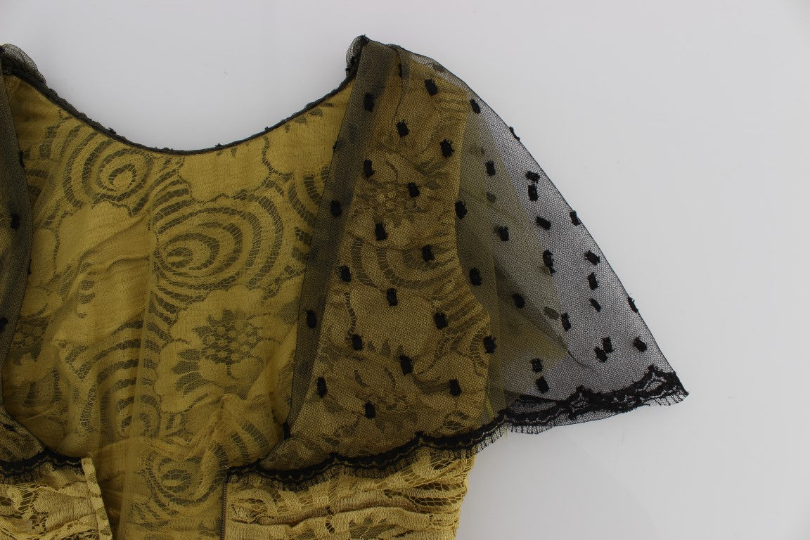 Dolce & Gabbana Yellow Black Floral Lace Ricamo Gown Dress | Regal Royce
