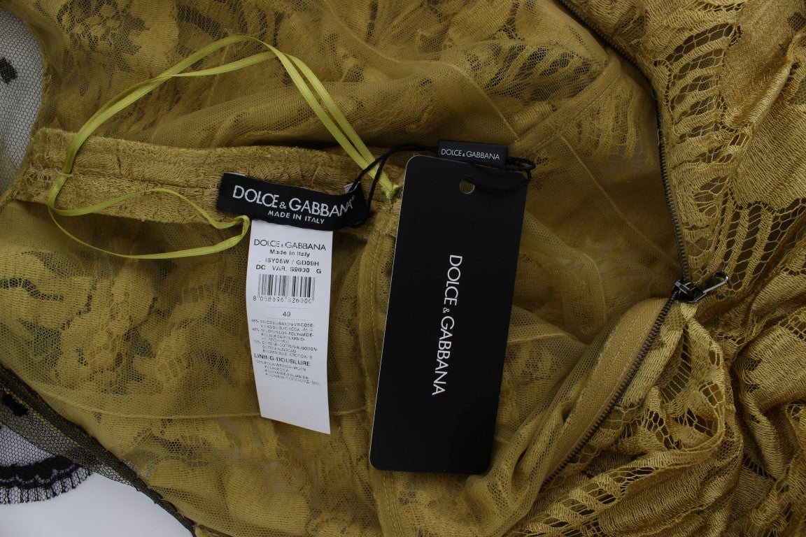 Dolce & Gabbana Yellow Black Floral Lace Ricamo Gown Dress | Regal Royce