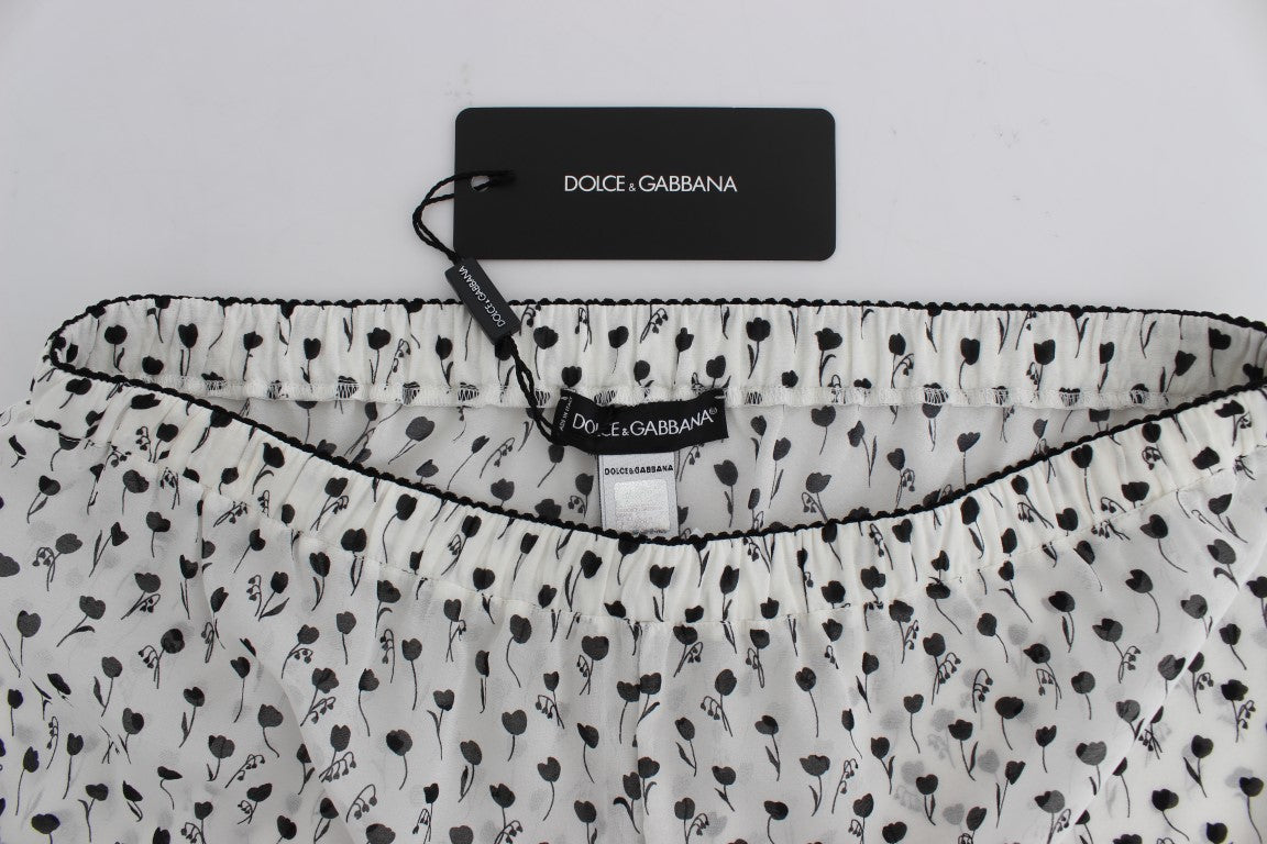 Dolce & Gabbana White Black Floral Lace Silk Sleepwear Shorts | Regal Royce