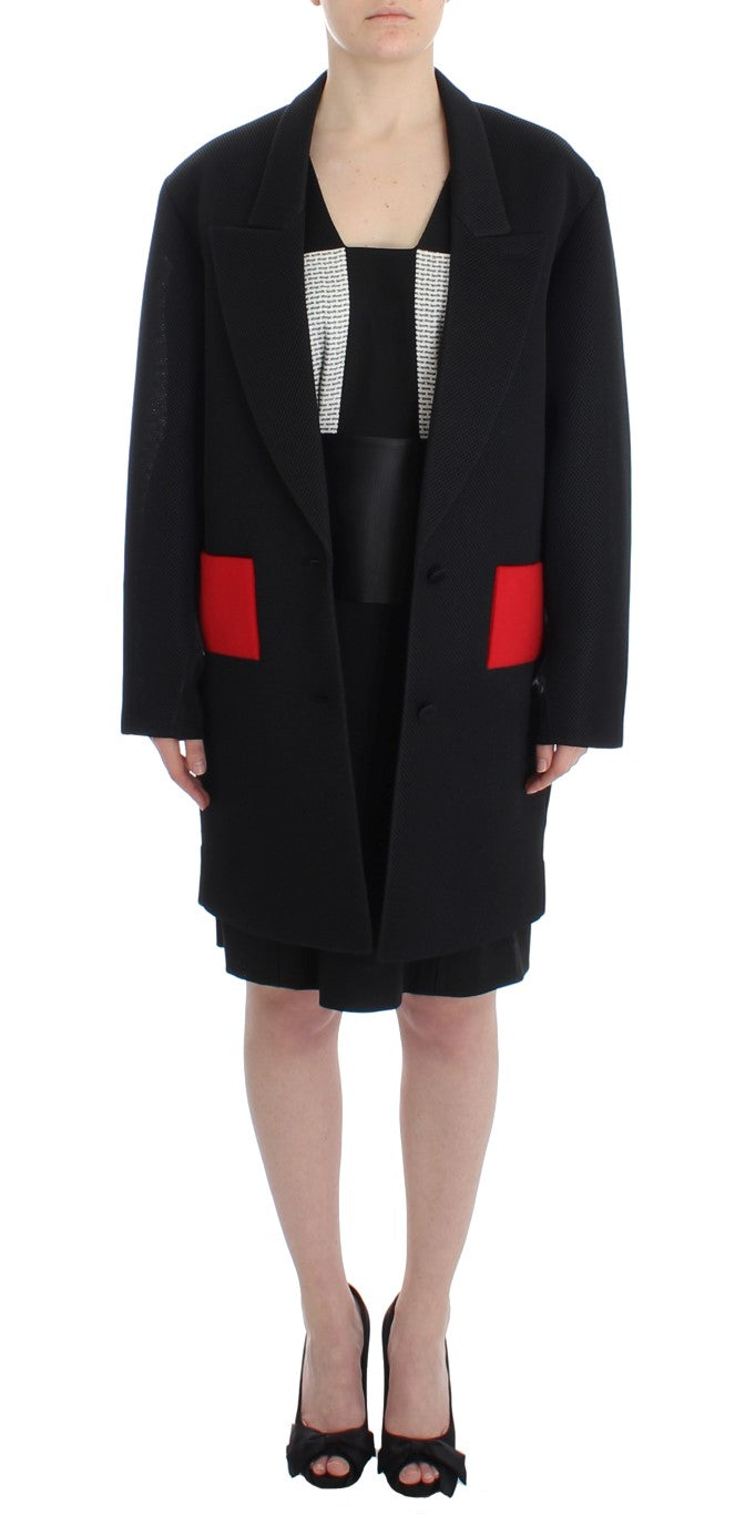 KAALE SUKTAE Black Coat Trench Long Draped Jacket Blazer | Regal Royce
