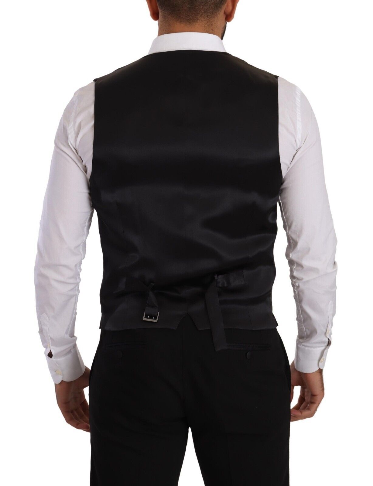 Dolce & Gabbana Black Striped Wool Silk Waistcoat Vest | Regal Royce