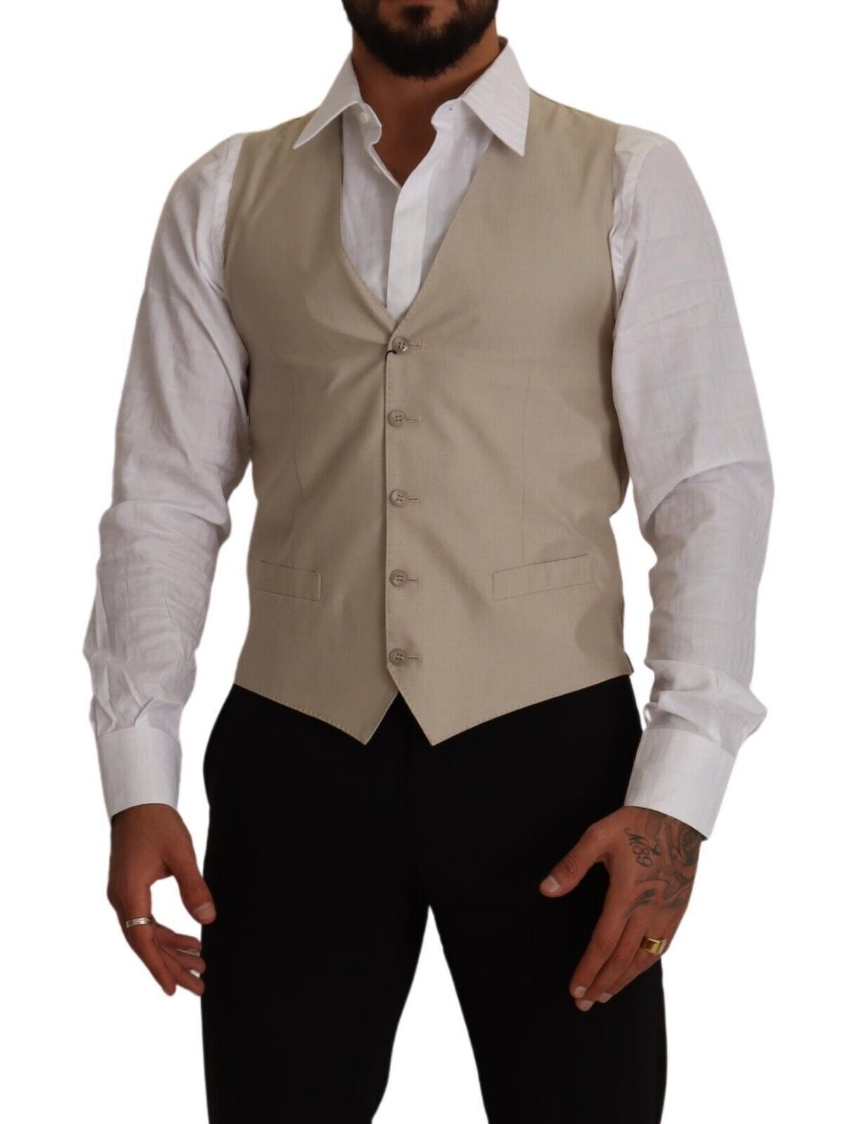 Dolce & Gabbana Beige Cotton Silk Slim Fit Waistcoat Vest | Regal Royce