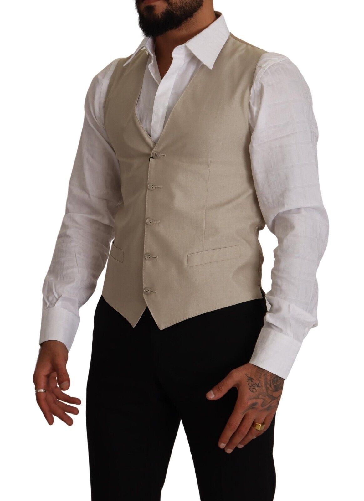 Dolce & Gabbana Beige Cotton Silk Slim Fit Waistcoat Vest | Regal Royce