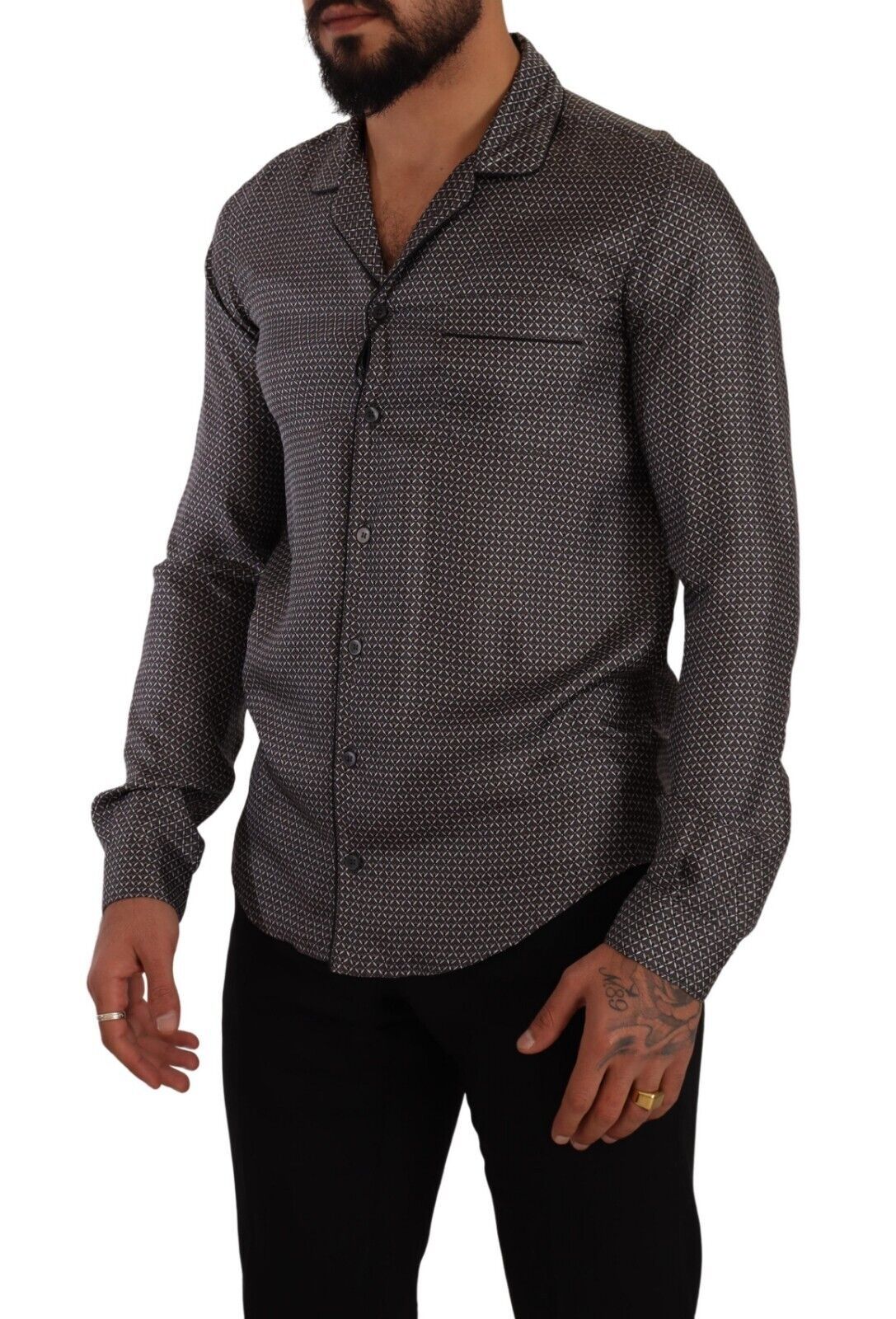 Dolce & Gabbana Gray Fantasy Pattern Pajama Top Mens Shirt | Regal Royce