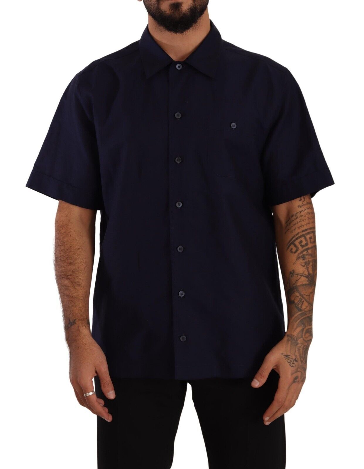 Dolce & Gabbana Navy Blue Button Down Short Sleeves Shirt | Regal Royce