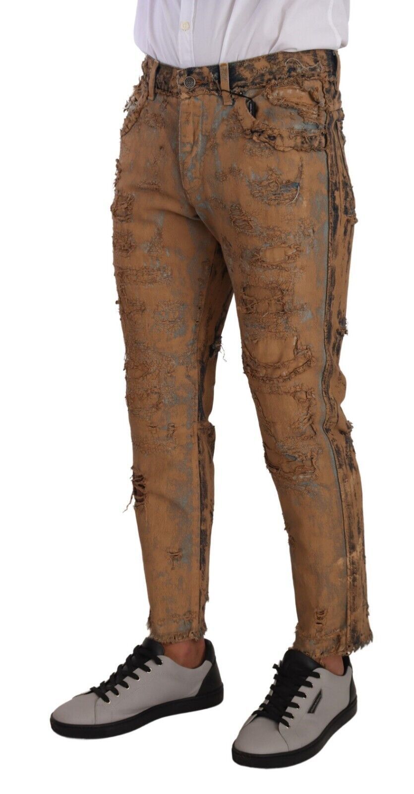 Dolce & Gabbana Brown Distressed Cotton Regular Denim Jeans | Regal Royce
