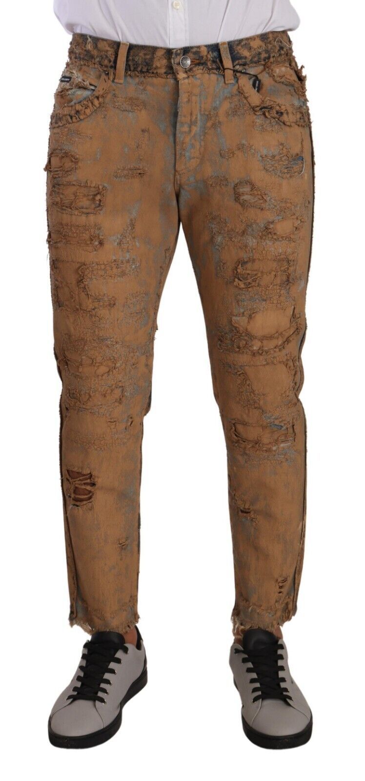 Dolce & Gabbana Brown Distressed Cotton Regular Denim Jeans | Regal Royce