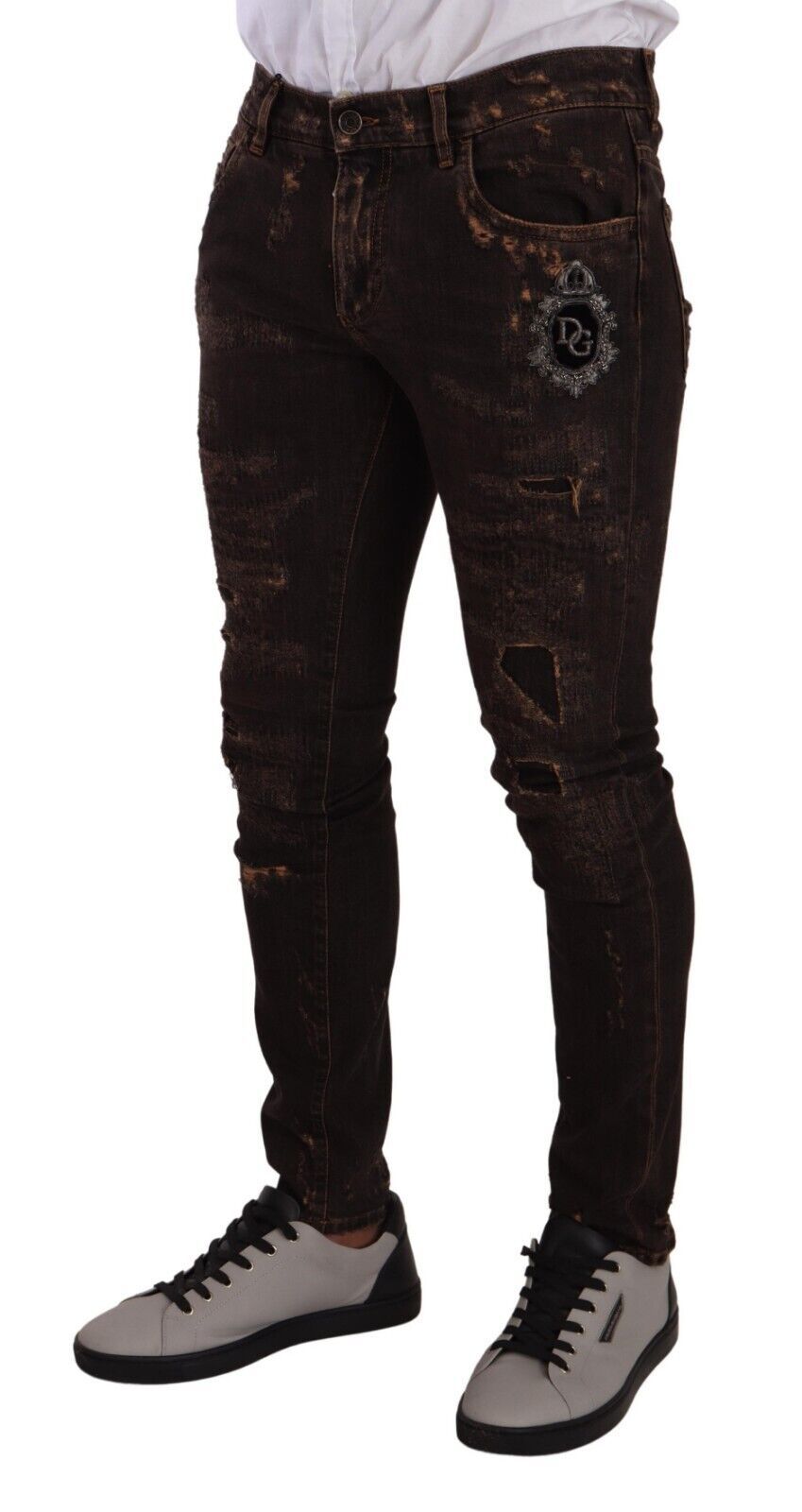Dolce & Gabbana Brown Distressed Slim Fit Skinny Denim Jeans | Regal Royce