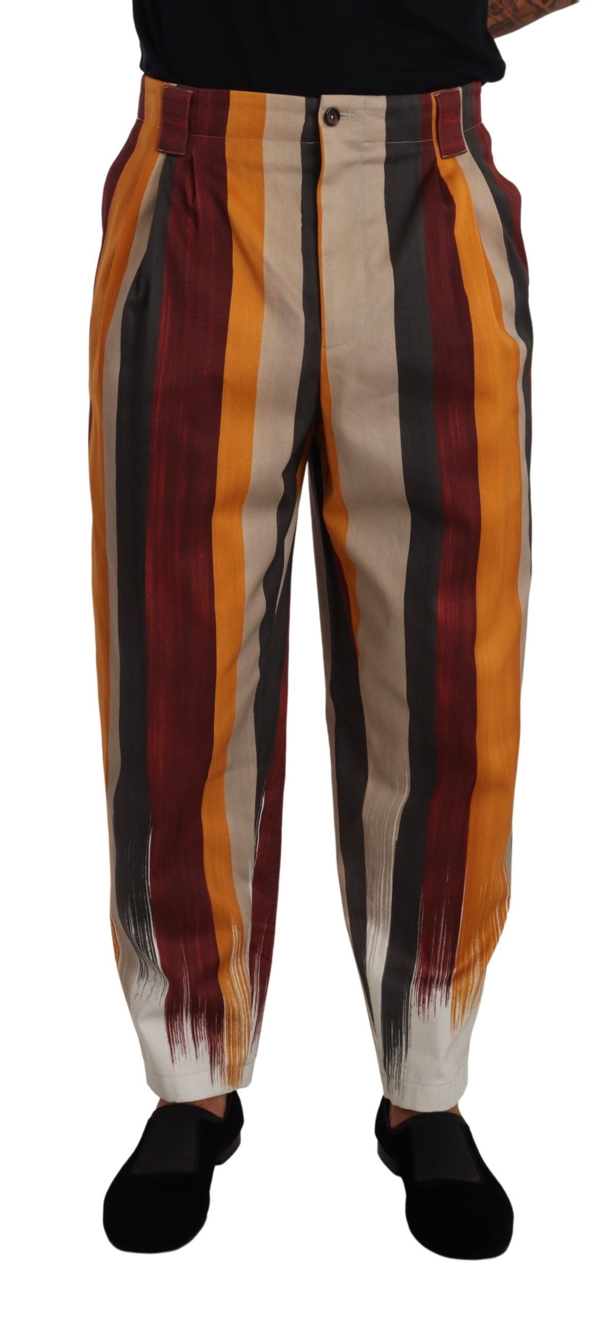 Dolce & Gabbana Multicolor Striped Cotton Tapered Trouser Pants | Regal Royce