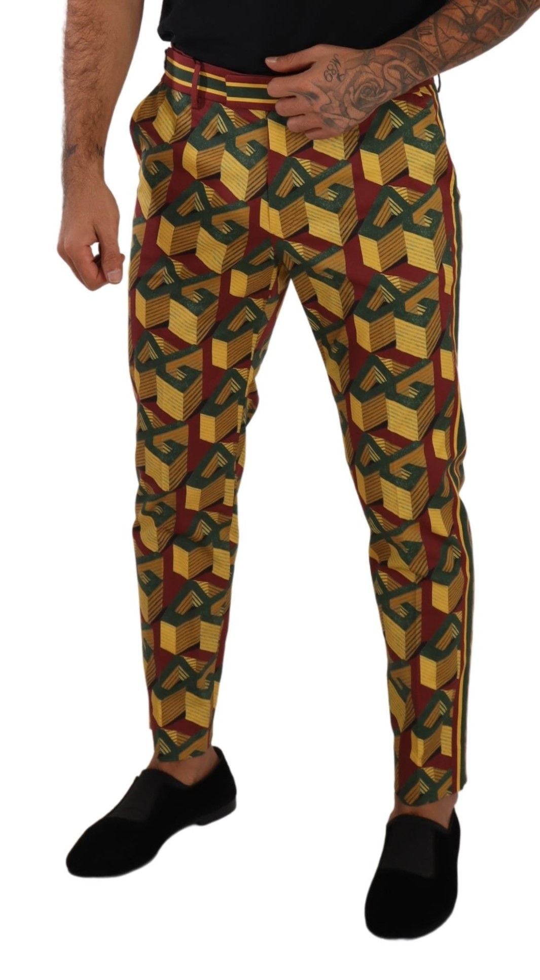Dolce & Gabbana Multicolor Logo Mania Cotton Tapered Trouser Pants | Regal Royce