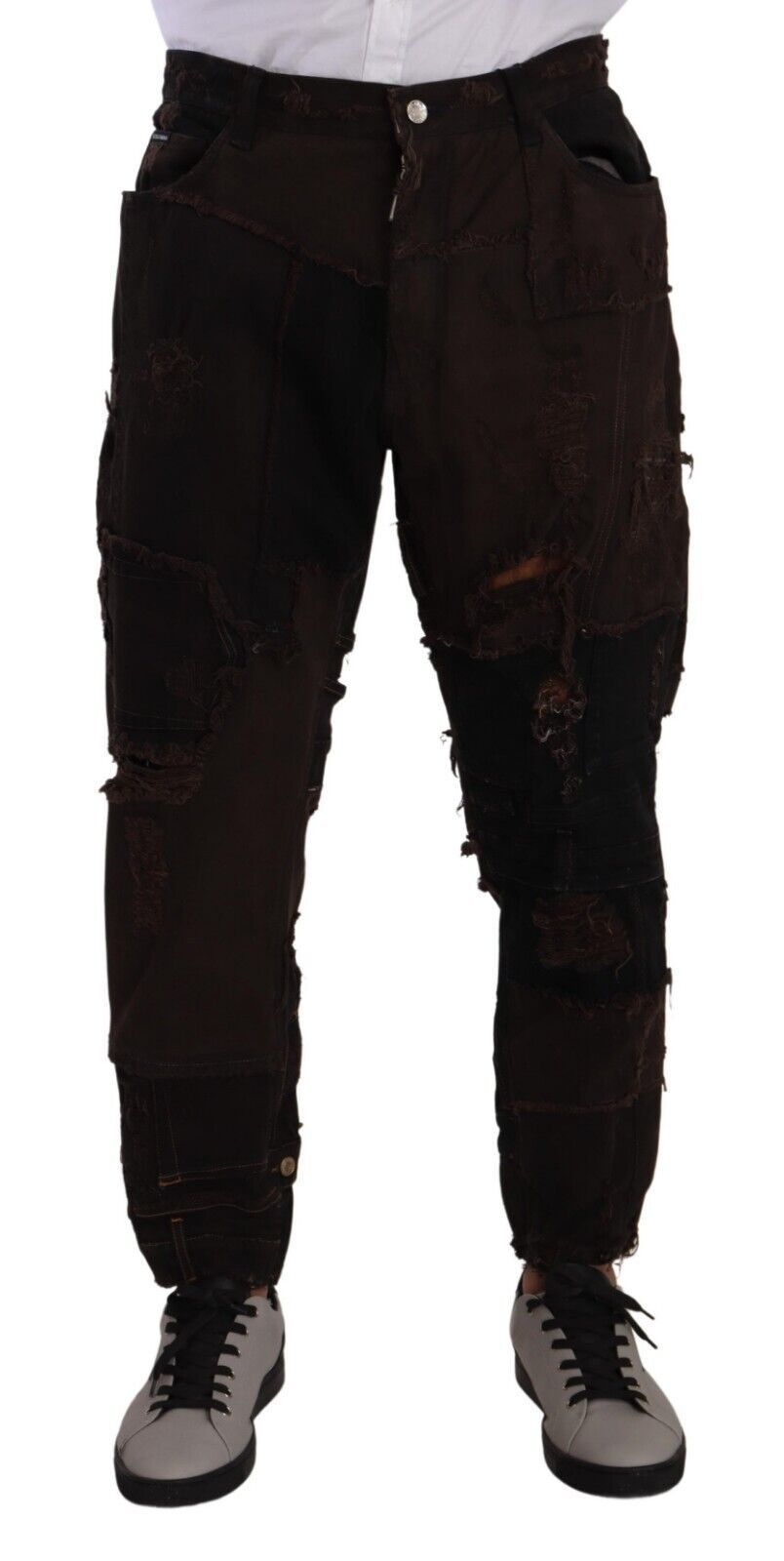 Dolce & Gabbana Brown Cotton Distressed Regular Denim Jeans | Regal Royce