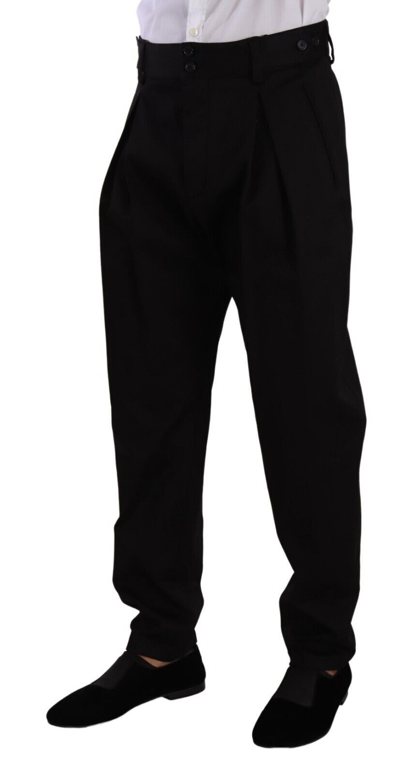Dolce & Gabbana Black Cotton High Waist Men Trouser Dress Pants | Regal Royce