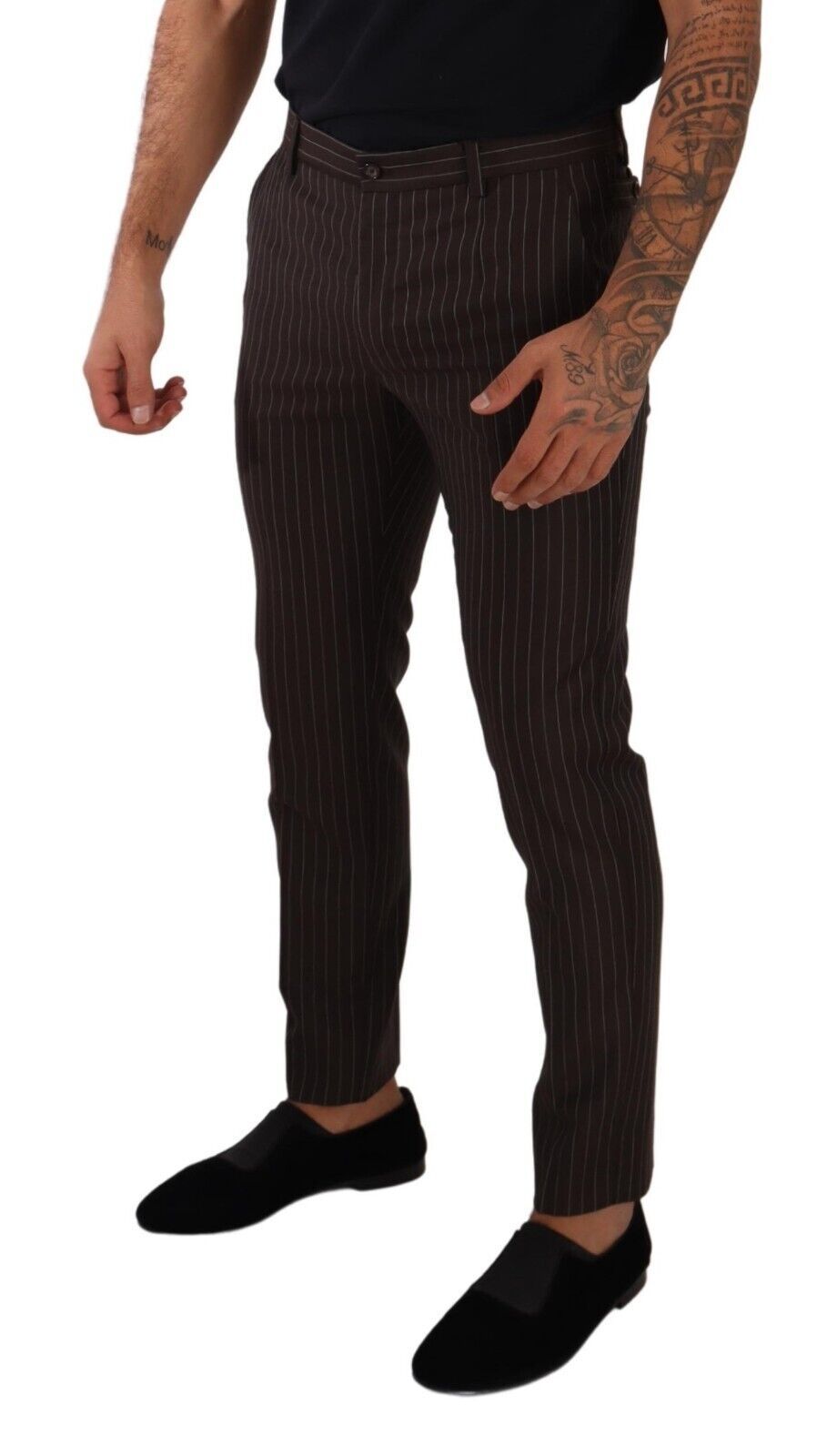 Dolce & Gabbana Brown Striped Wool Formal Trouser Dress Pants | Regal Royce
