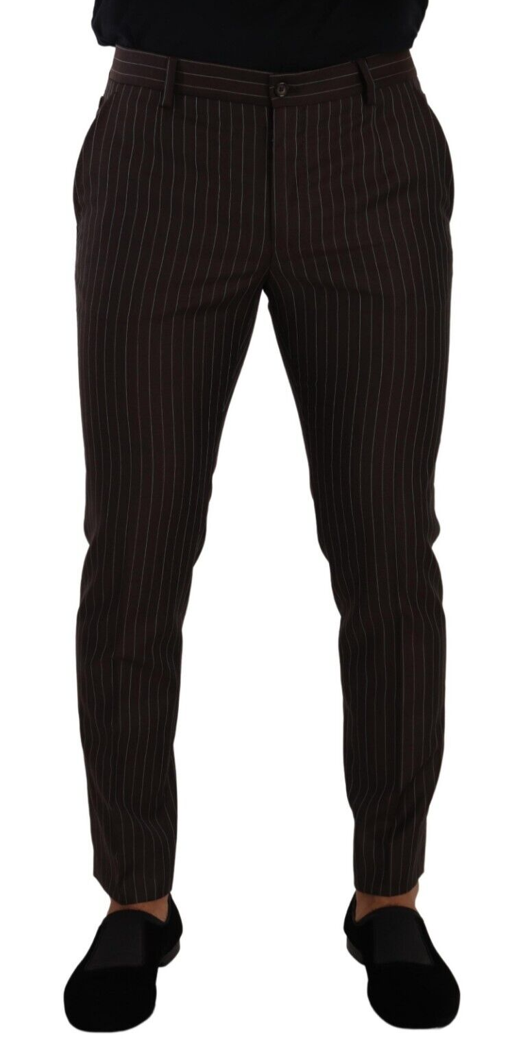 Dolce & Gabbana Brown Striped Wool Formal Trouser Dress Pants | Regal Royce