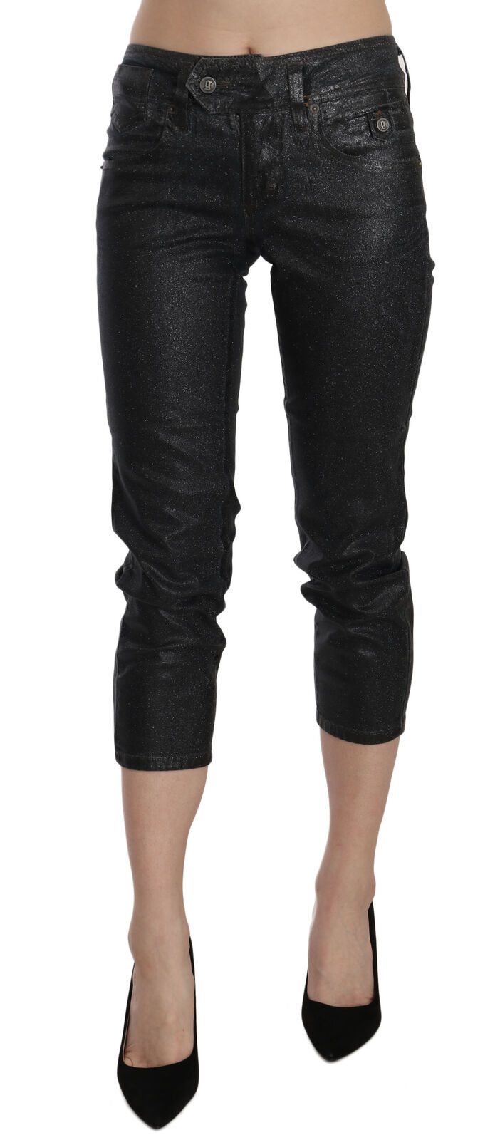 John Galliano Black Washed Mid Waist Slim Leg Cropped Denim Pants | Regal Royce
