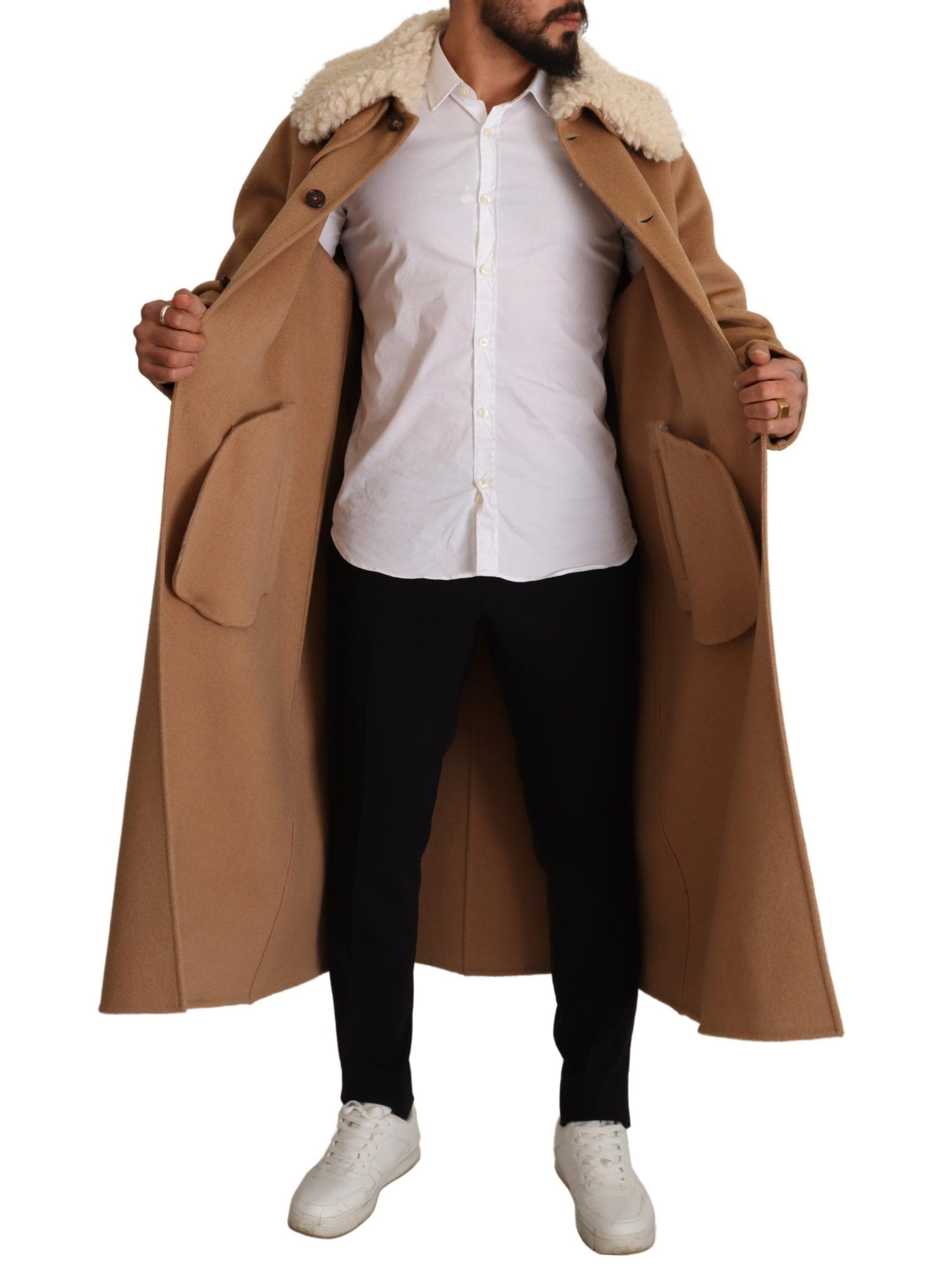 Dolce & Gabbana Beige Camel Skin Cashmere Shearling Overcoat Jacket | Regal Royce