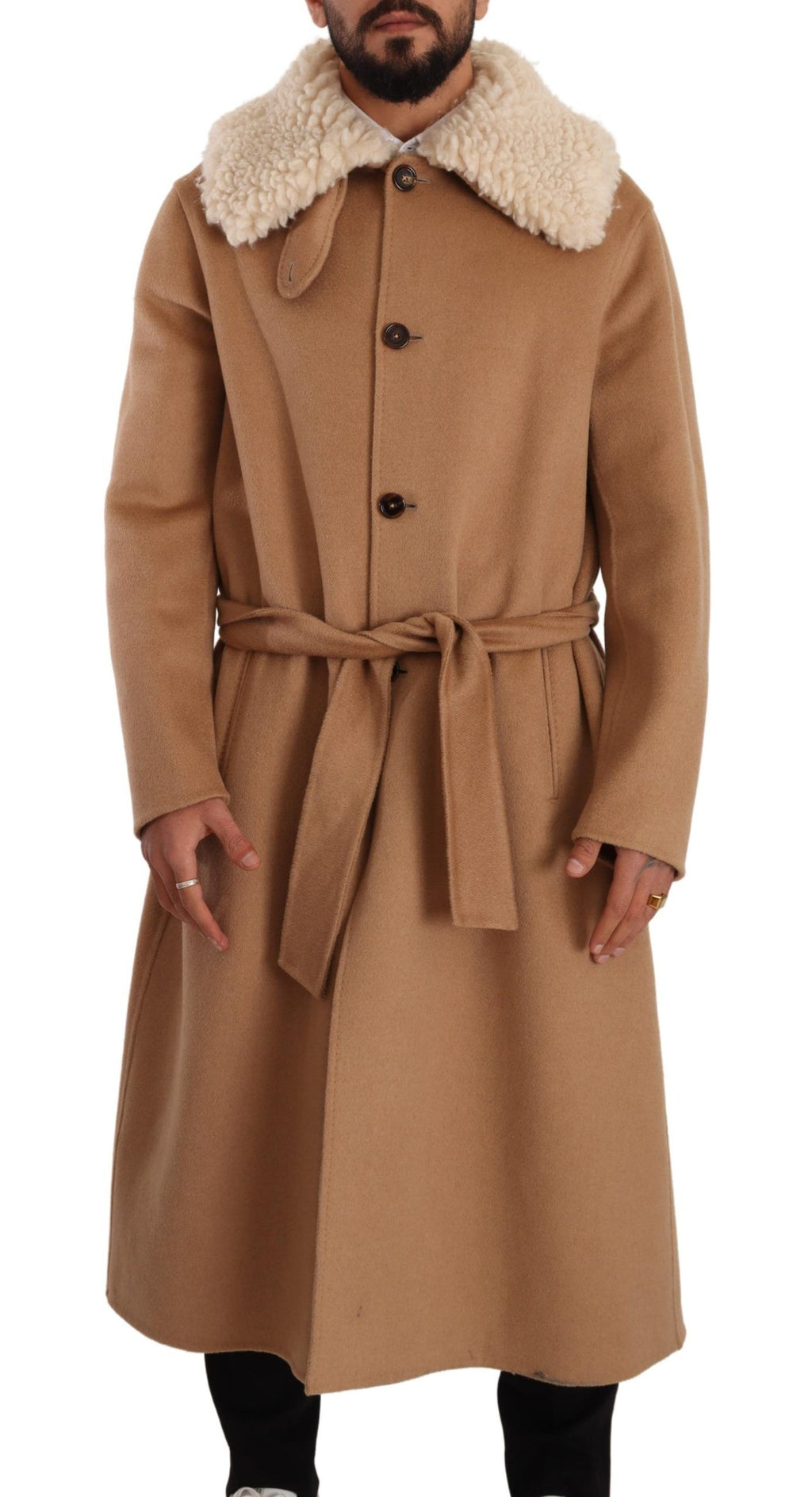 Dolce & Gabbana Beige Camel Skin Cashmere Shearling Overcoat Jacket