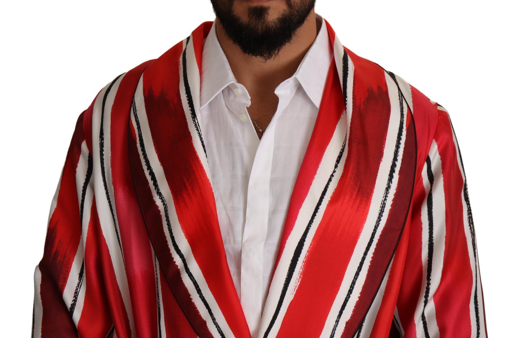 Dolce & Gabbana Red White Striped Silk Mens Night Gown Robe | Regal Royce
