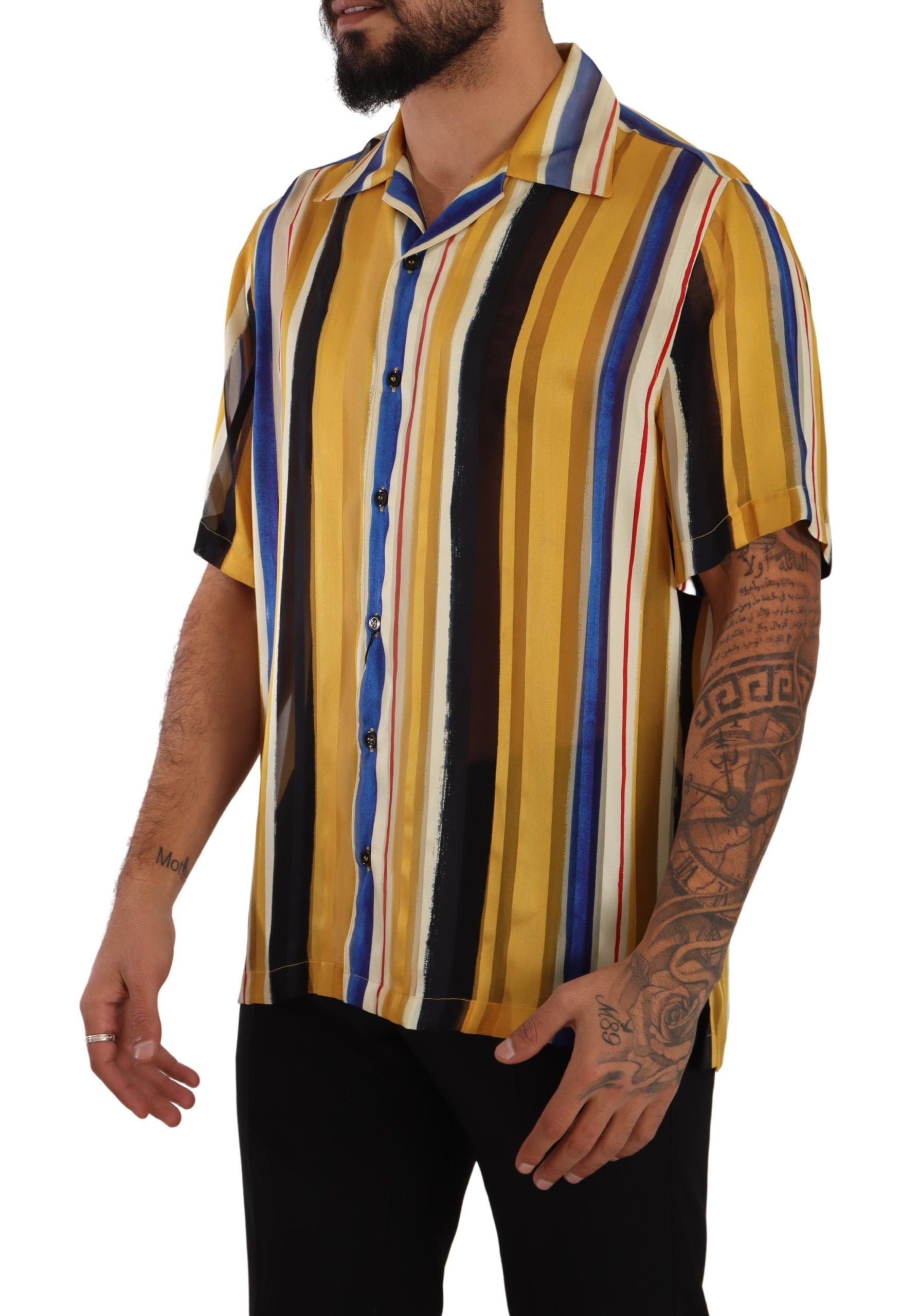 Dolce & Gabbana Yellow Striped Short Sleeve Silk Shirt | Regal Royce