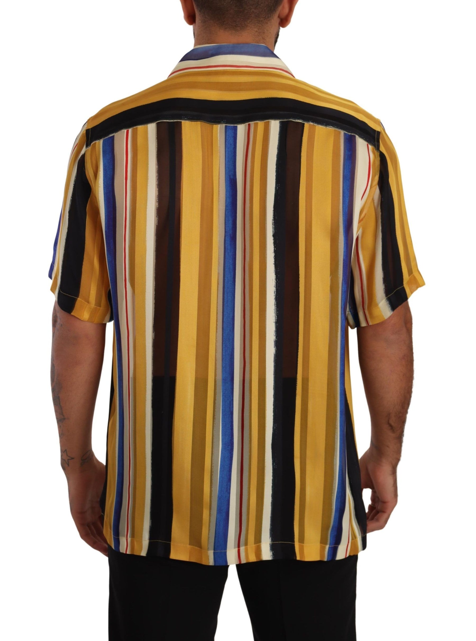 Dolce & Gabbana Yellow Striped Short Sleeve Silk Shirt | Regal Royce