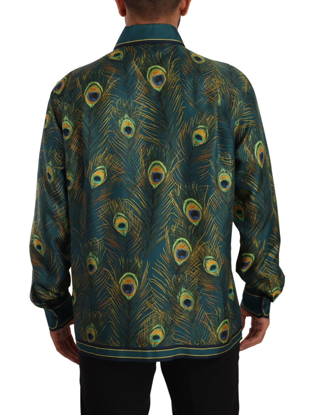 Dolce & Gabbana Peacock Feather Print Silk Pajama Mens Shirt