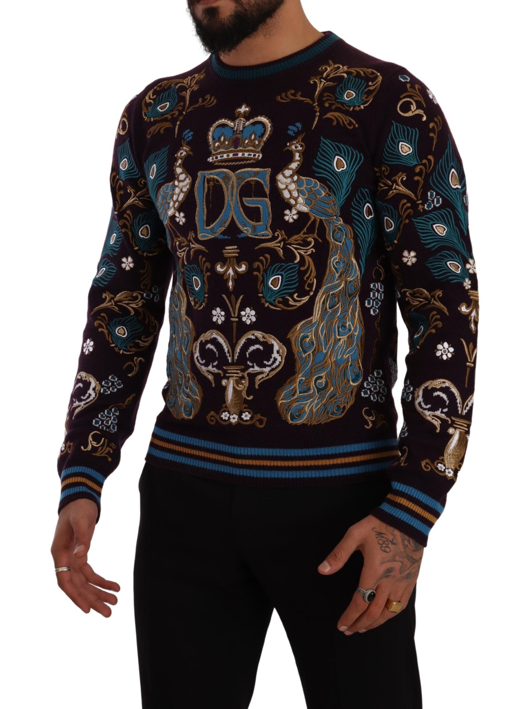 Dolce & Gabbana Bordeaux Cashmere DG Crown Embroidered Sweater | Regal Royce
