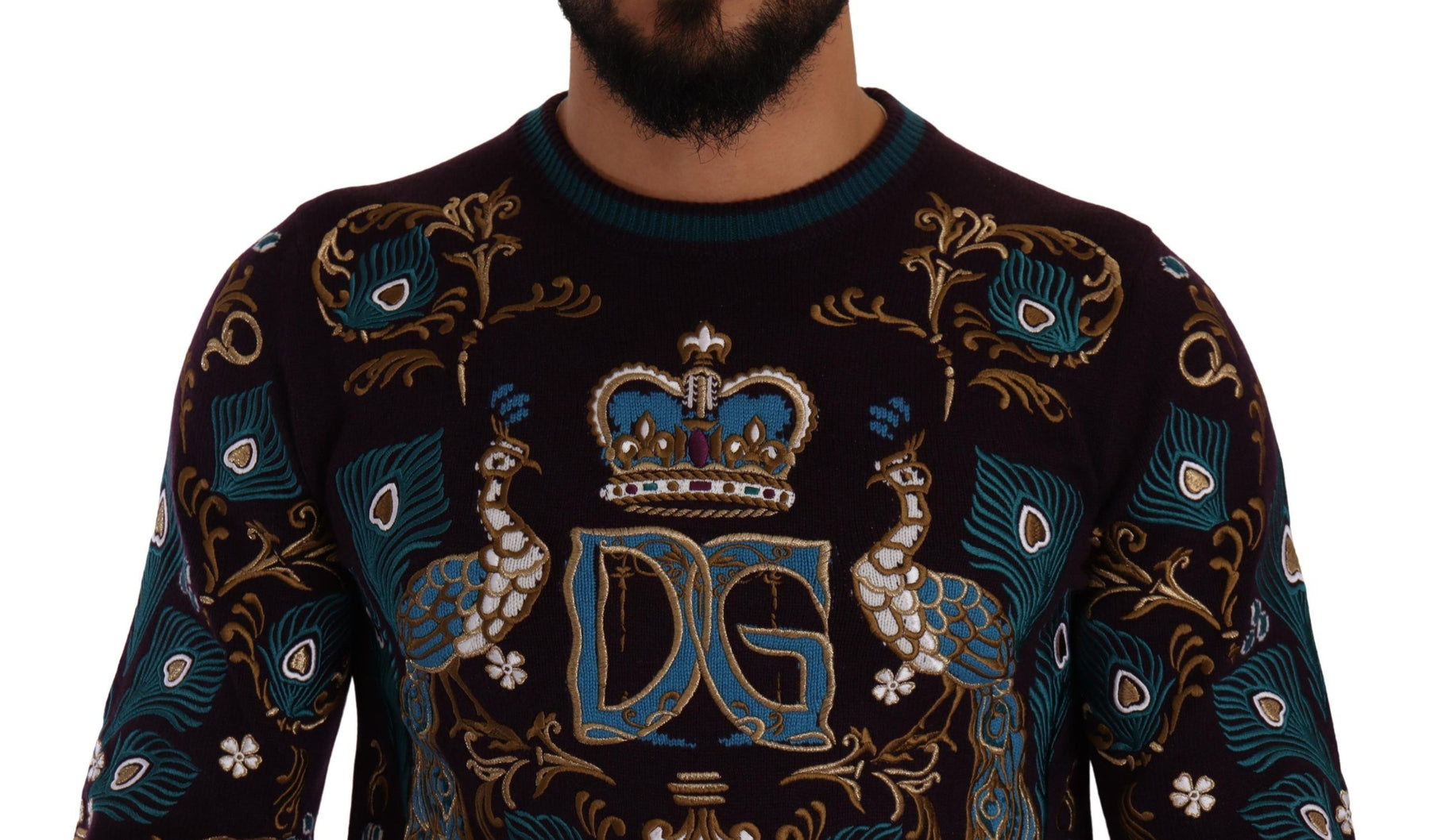 Dolce & Gabbana Bordeaux Cashmere DG Crown Embroidered Sweater | Regal Royce