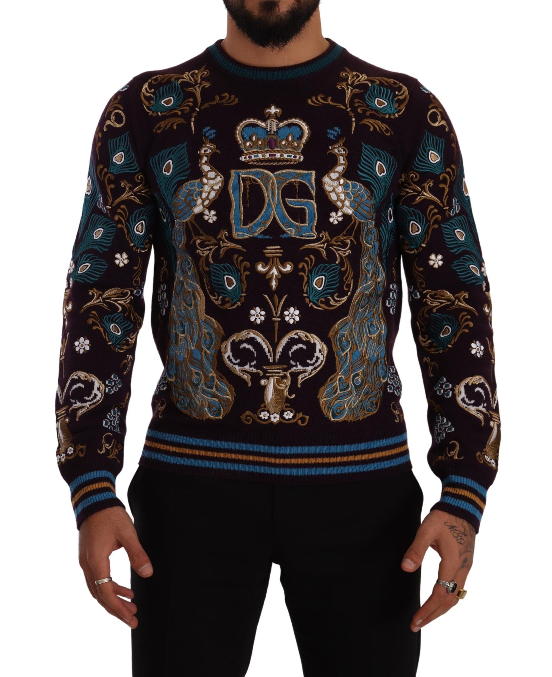 Dolce & Gabbana Bordeaux Cashmere DG Crown Embroidered Sweater | Regal Royce