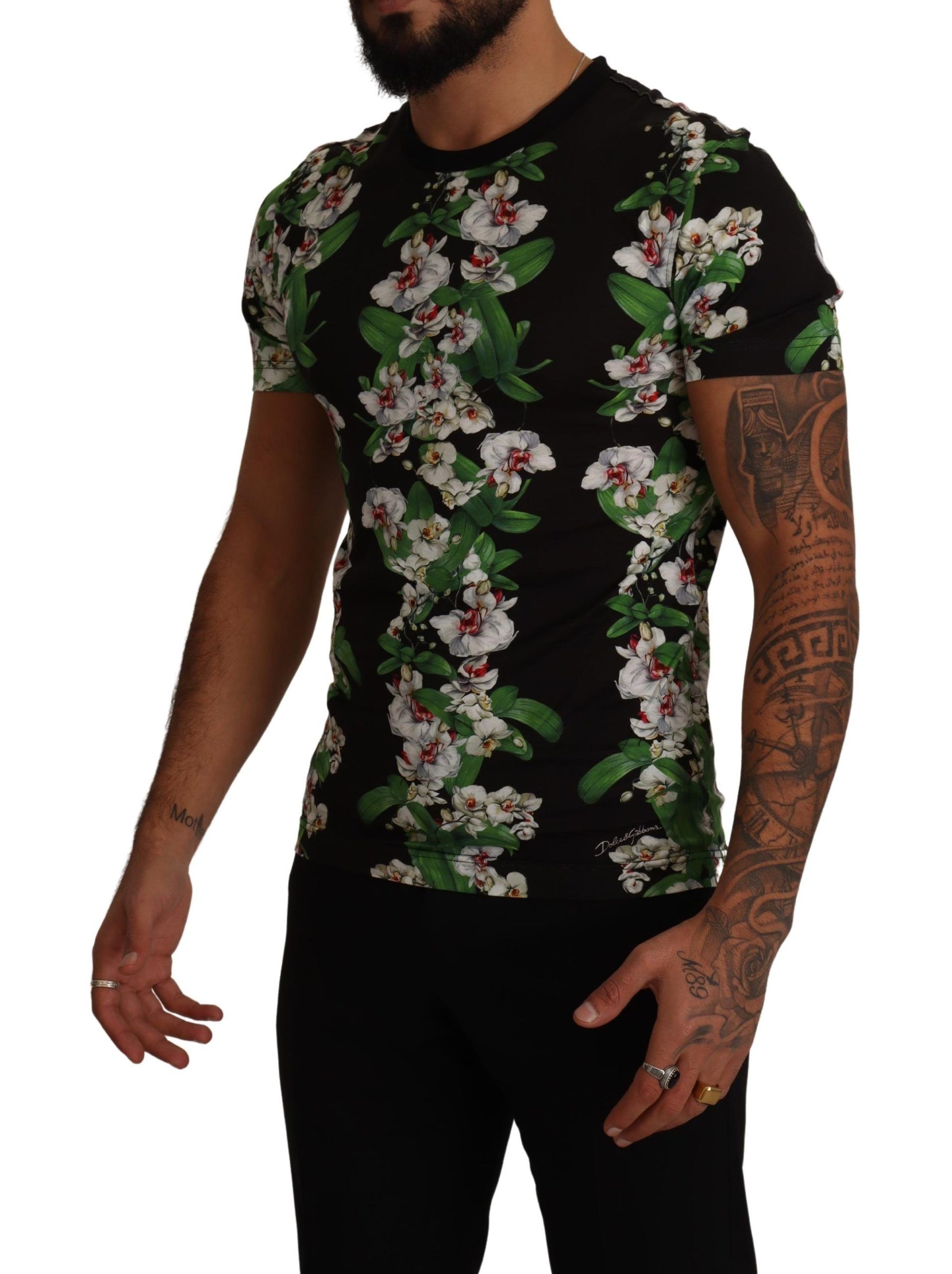 Dolce & Gabbana Black Floral Print Crewneck T-shirt | Regal Royce