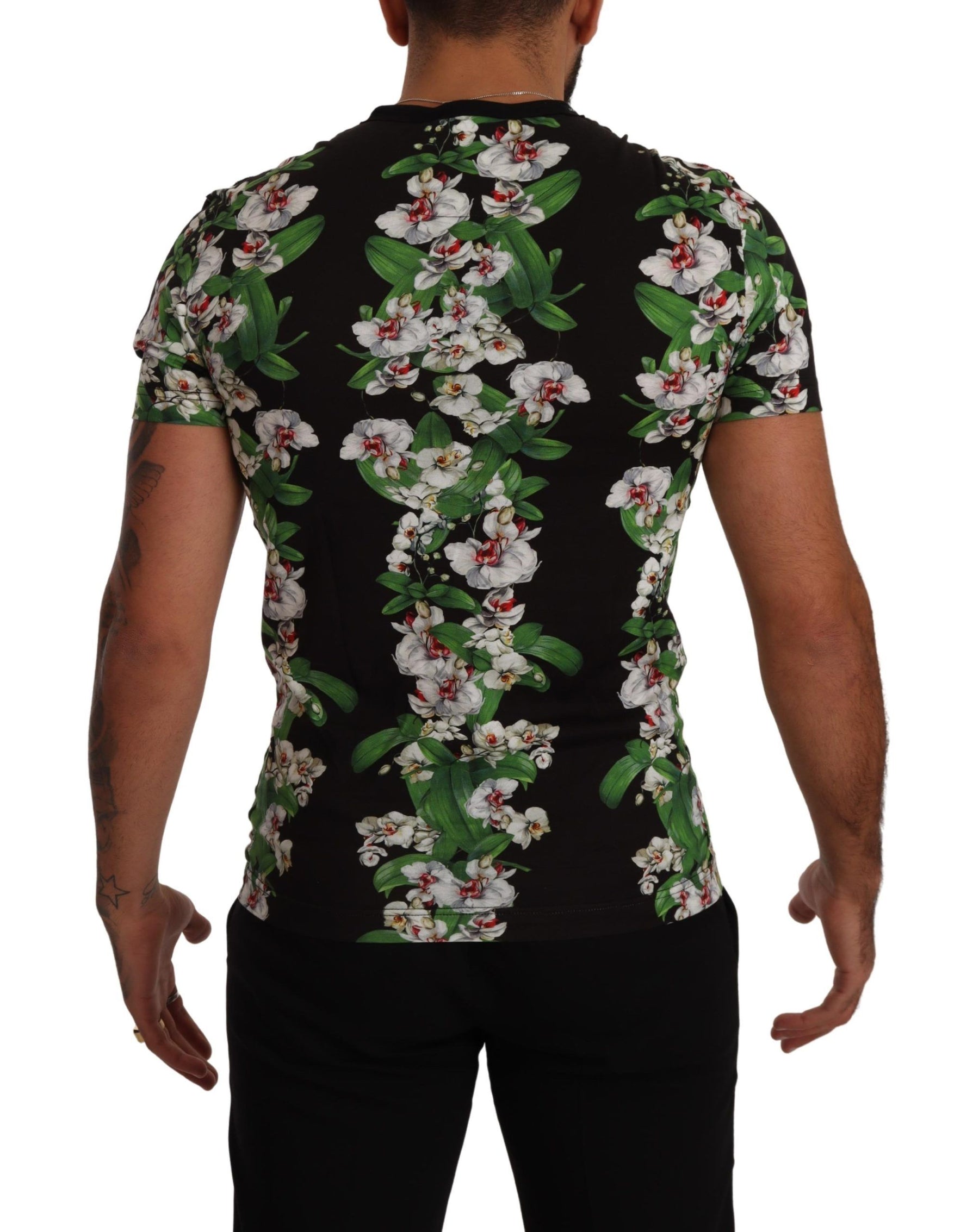 Dolce & Gabbana Black Floral Print Crewneck T-shirt | Regal Royce