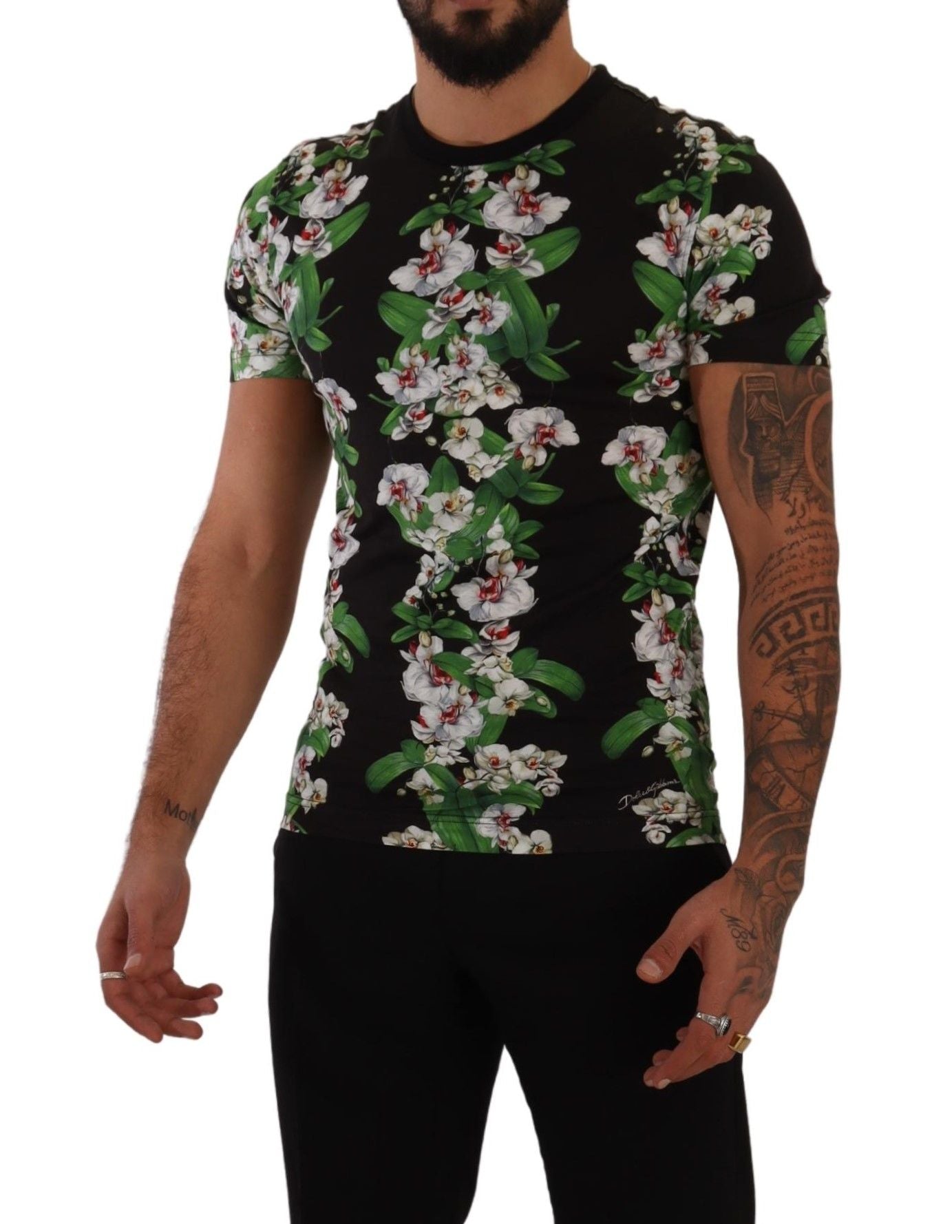 Dolce & Gabbana Black Floral Print Crewneck T-shirt | Regal Royce