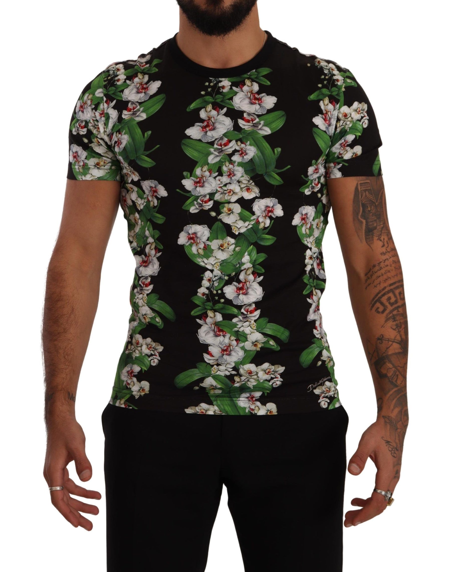 Dolce & Gabbana Black Floral Print Crewneck T-shirt | Regal Royce