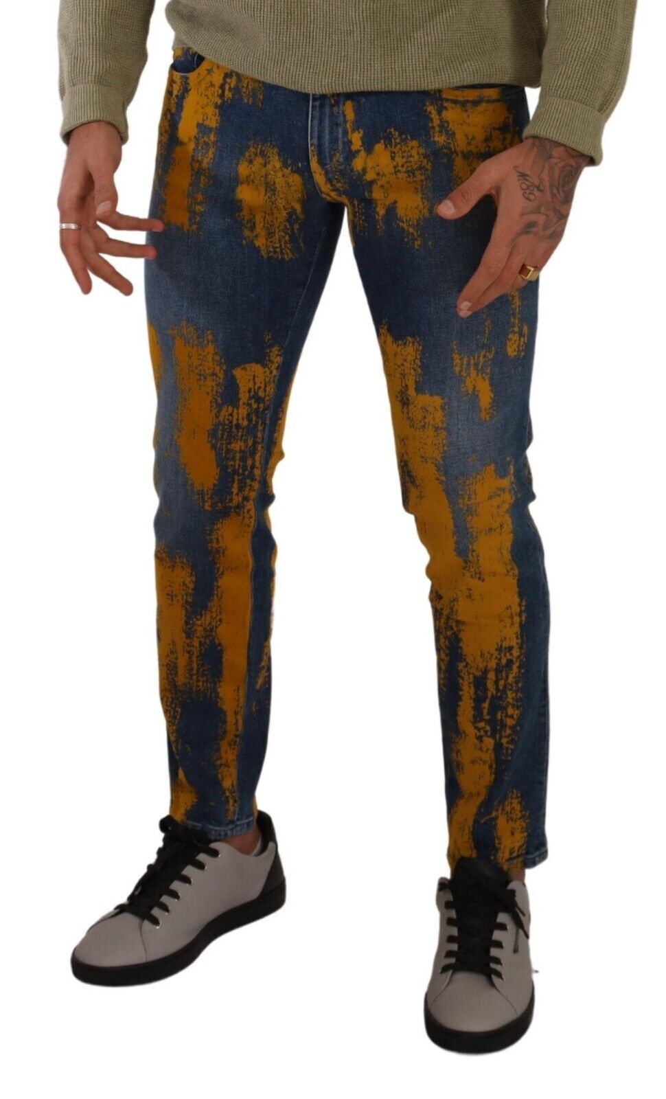 Dolce & Gabbana Blue Yellow Dye Cotton Skinny Men Denim Jeans | Regal Royce
