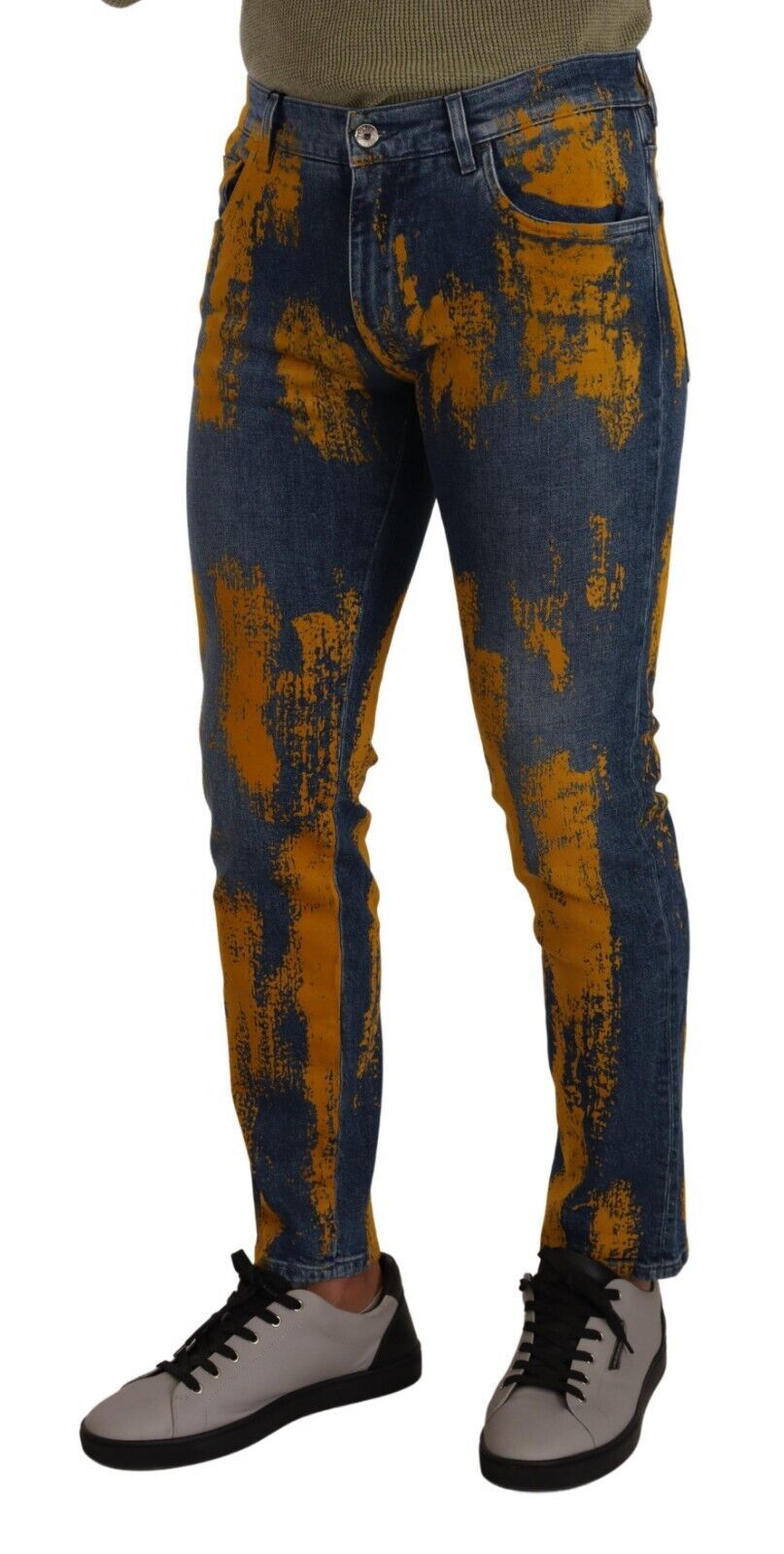 Dolce & Gabbana Blue Yellow Dye Cotton Skinny Men Denim Jeans | Regal Royce