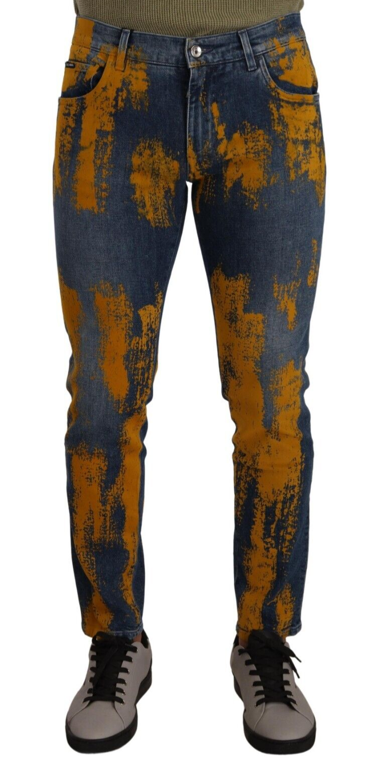 Dolce & Gabbana Blue Yellow Dye Cotton Skinny Men Denim Jeans | Regal Royce