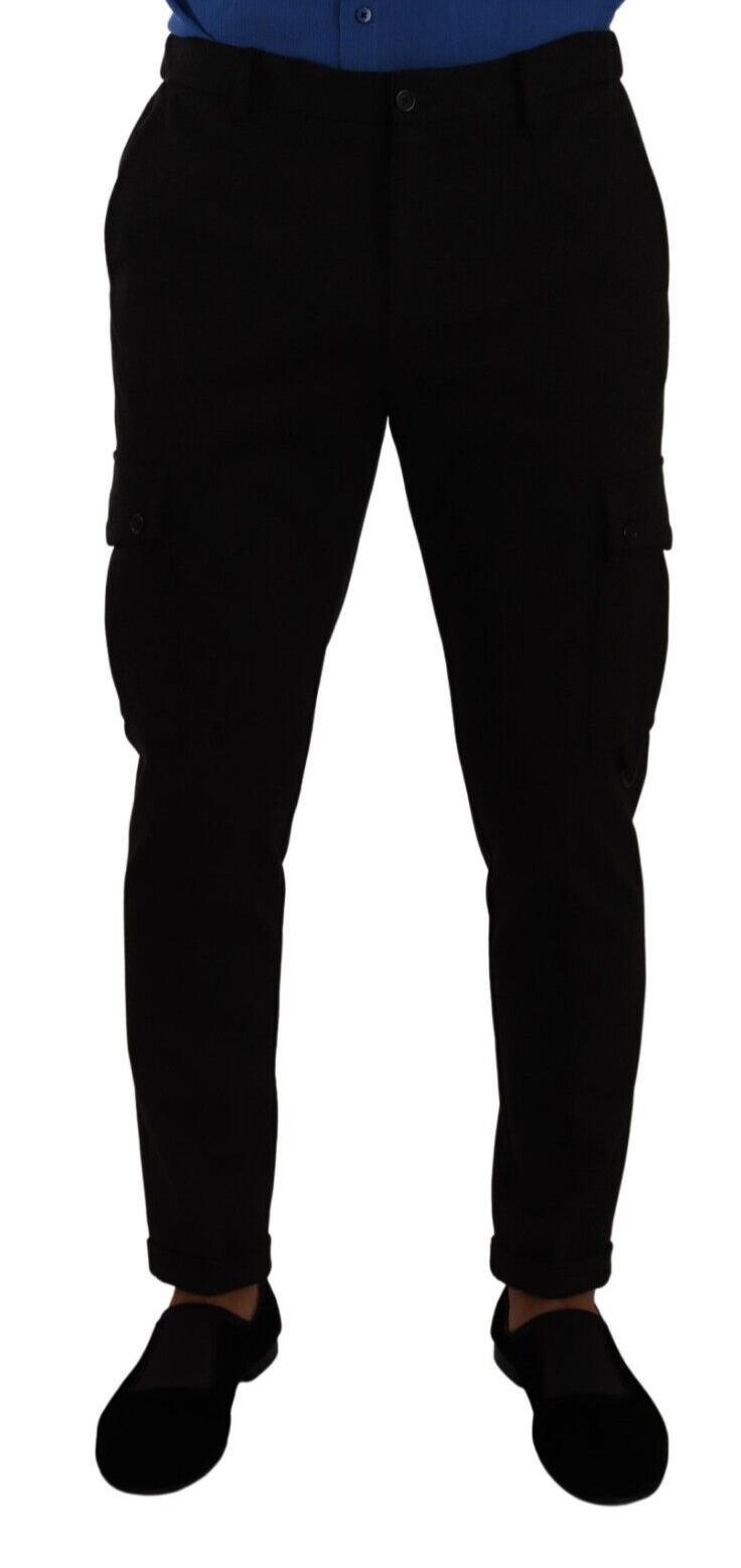 Dolce & Gabbana Black Viscose Skinny Cargo Trouser Pants | Regal Royce