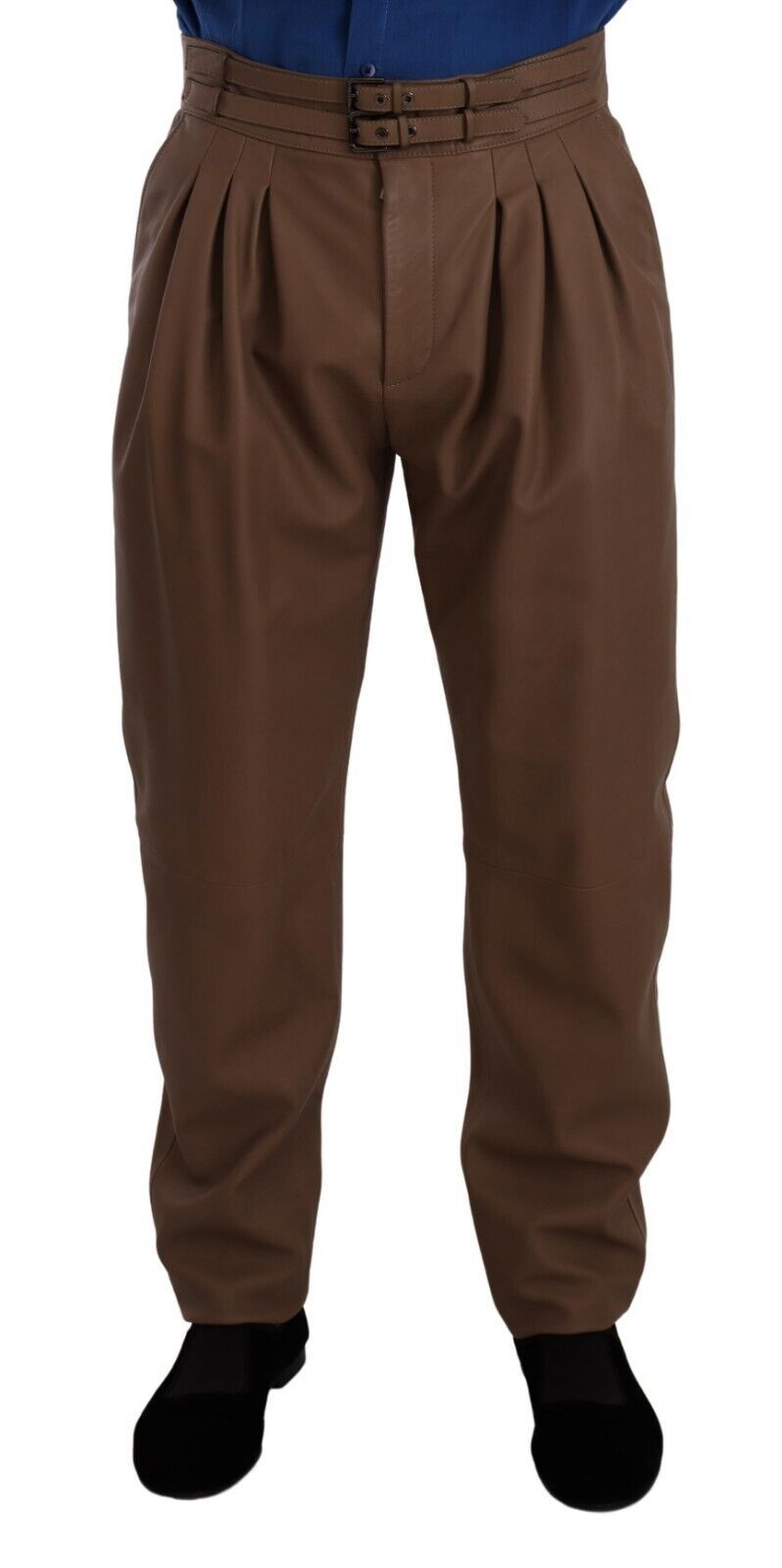 Dolce & Gabbana Brown Leather Tapered High Waist Pants | Regal Royce