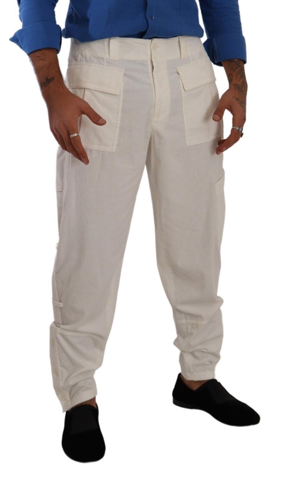 Dolce & Gabbana Off White Cotton Corduroy Cargo Pants | Regal Royce