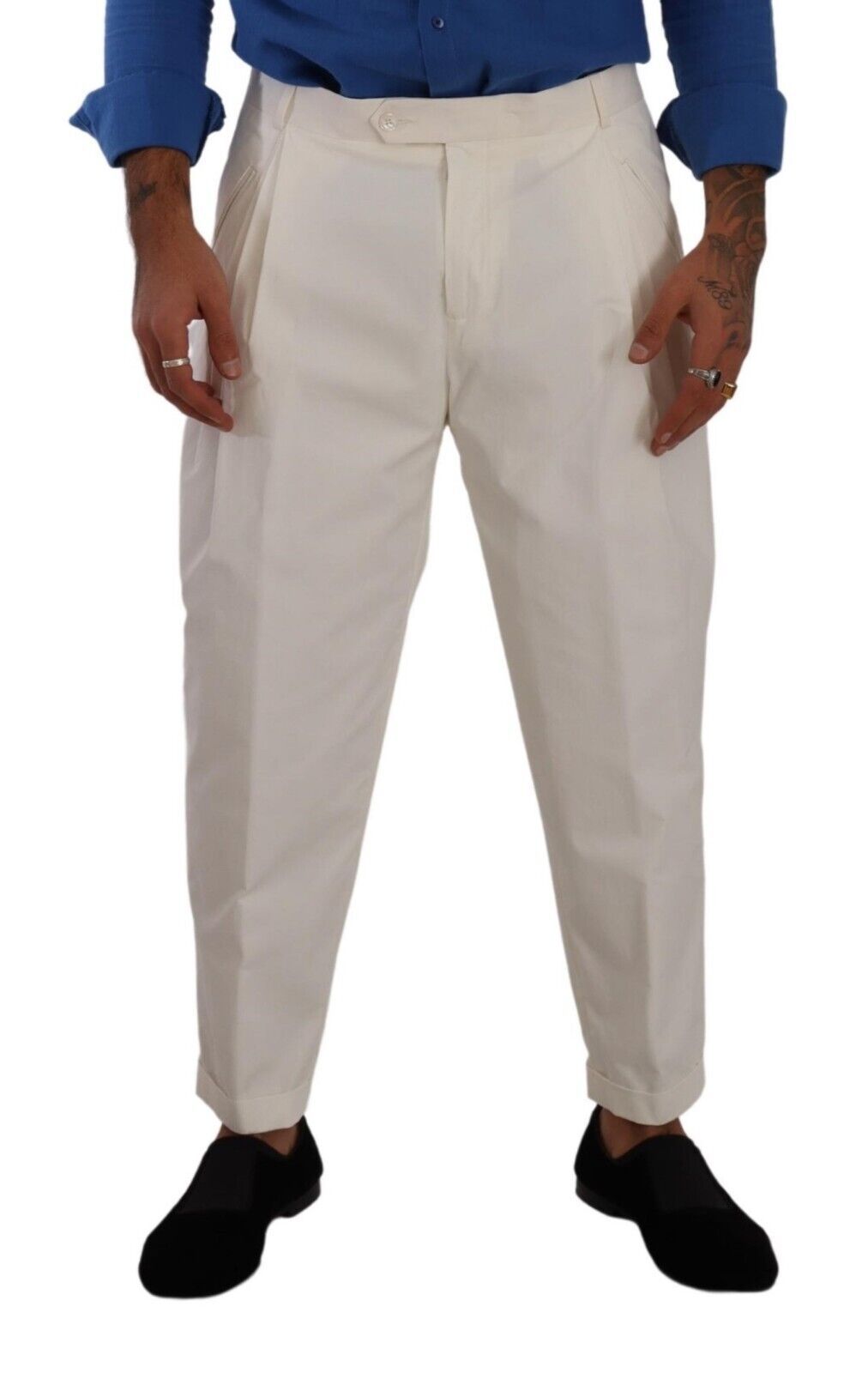 Dolce & Gabbana White Cotton Tapered Men Trouser Dress Pants | Regal Royce
