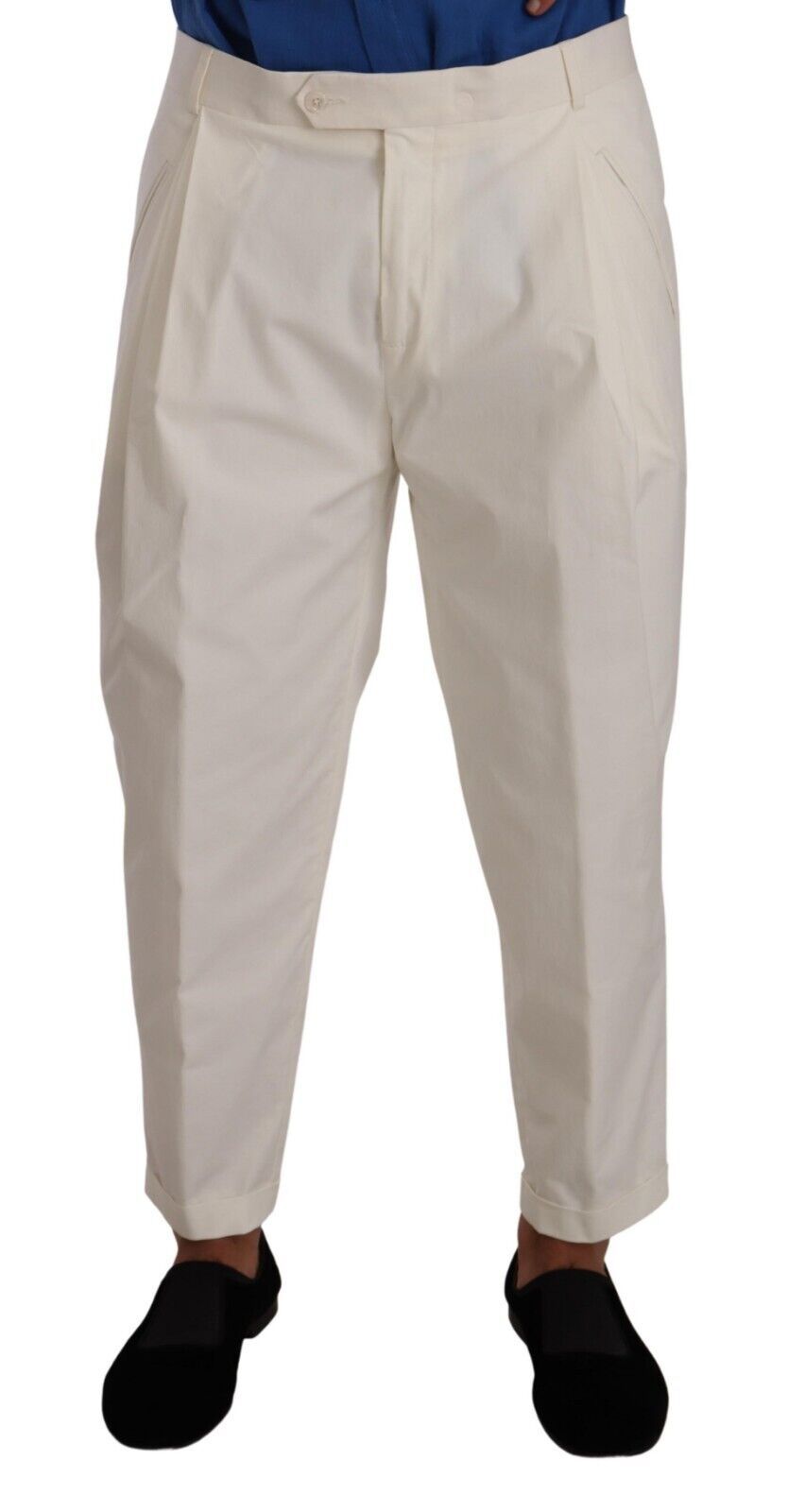 Dolce & Gabbana White Cotton Tapered Men Trouser Dress Pants | Regal Royce