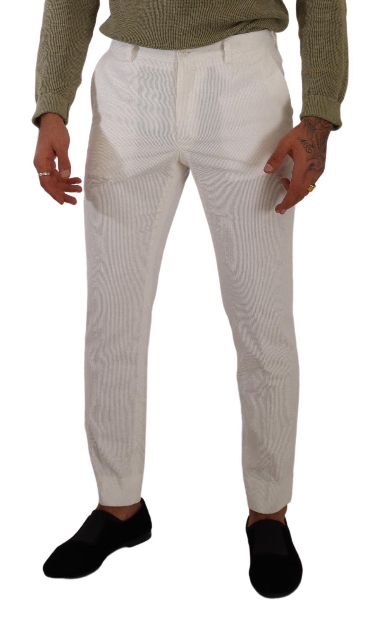 Dolce & Gabbana White Cotton Skinny Corduroy Trouser Pants | Regal Royce