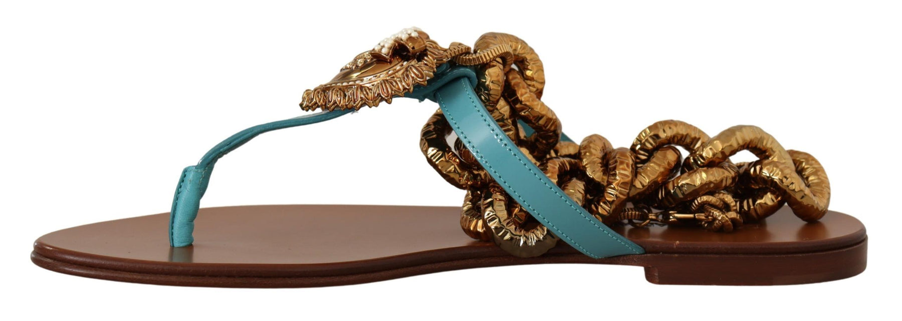 Dolce & Gabbana Blue Leather Devotion Flats Sandals | Regal Royce